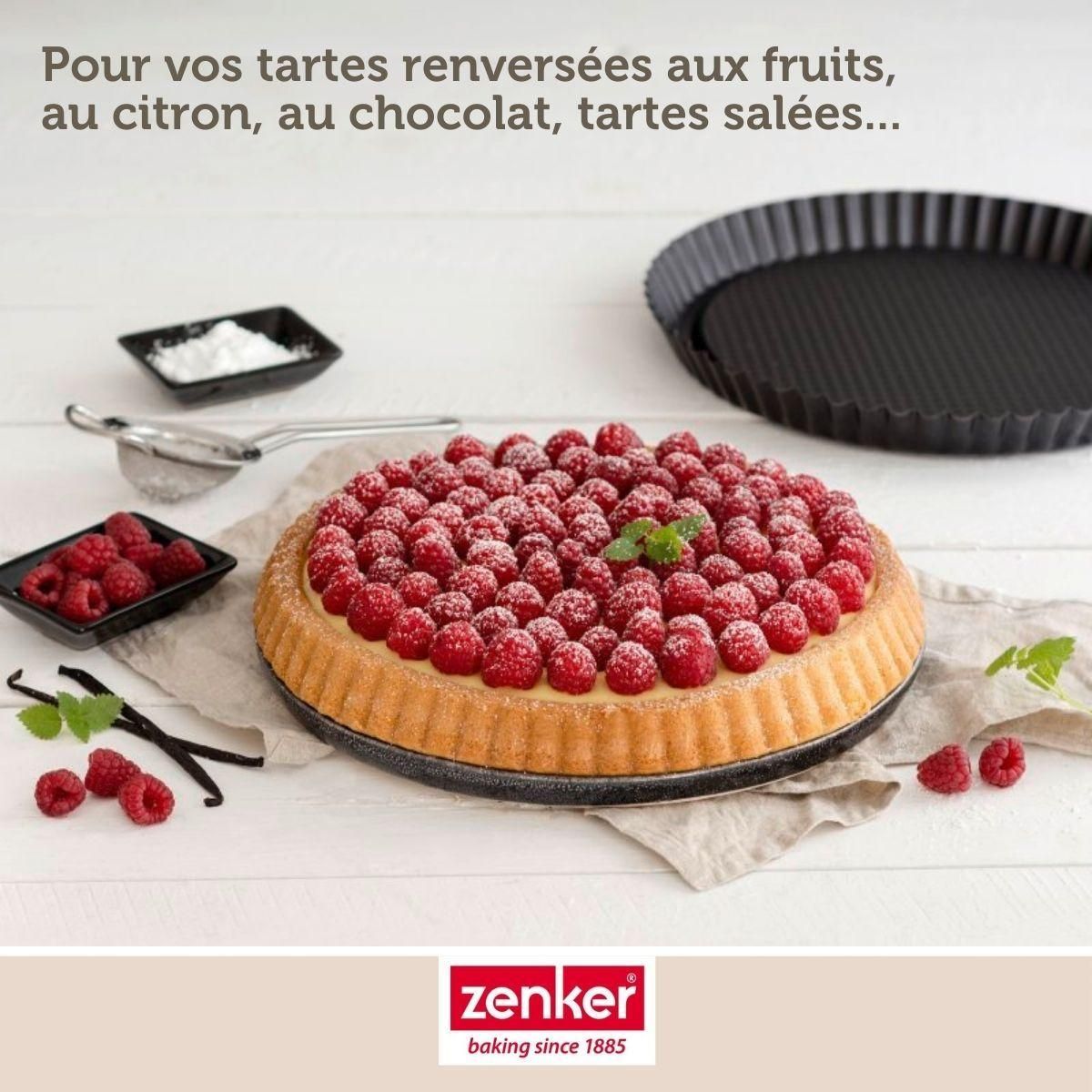 ZENKER Lot avec 1 moule à tarte renversée 28 cm, 1 spatule Zenker et 2 bols à mixer en inox Fackelmann