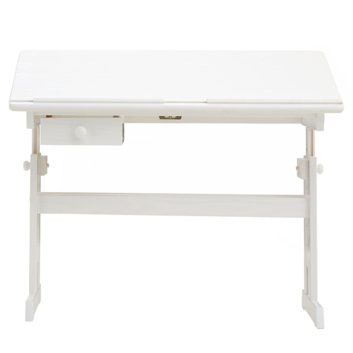 IDIMEX Bureau enfant écolier junior FLEXI table à dessin réglable en hauteur et pupitre inclinable avec 1 tiroir en pin massif lasuré blanc