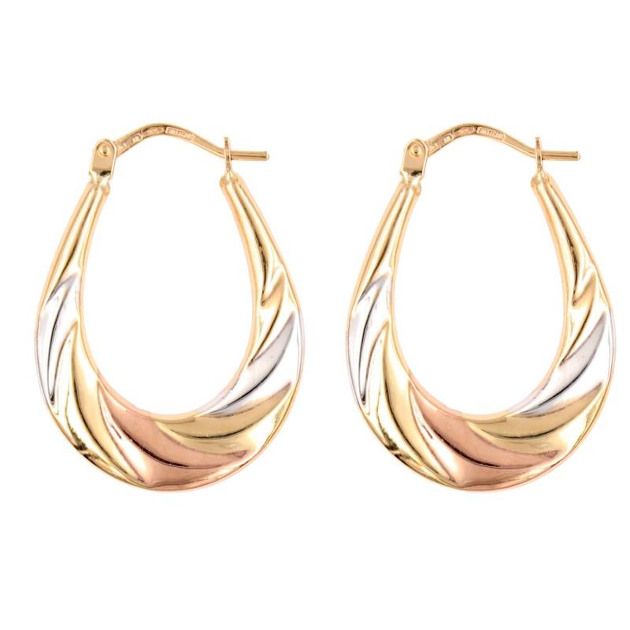 Voir la diapositive 1 : L'ATELIER D'AZUR Boucles d'Oreilles Créoles - Or Tricolore - Femme