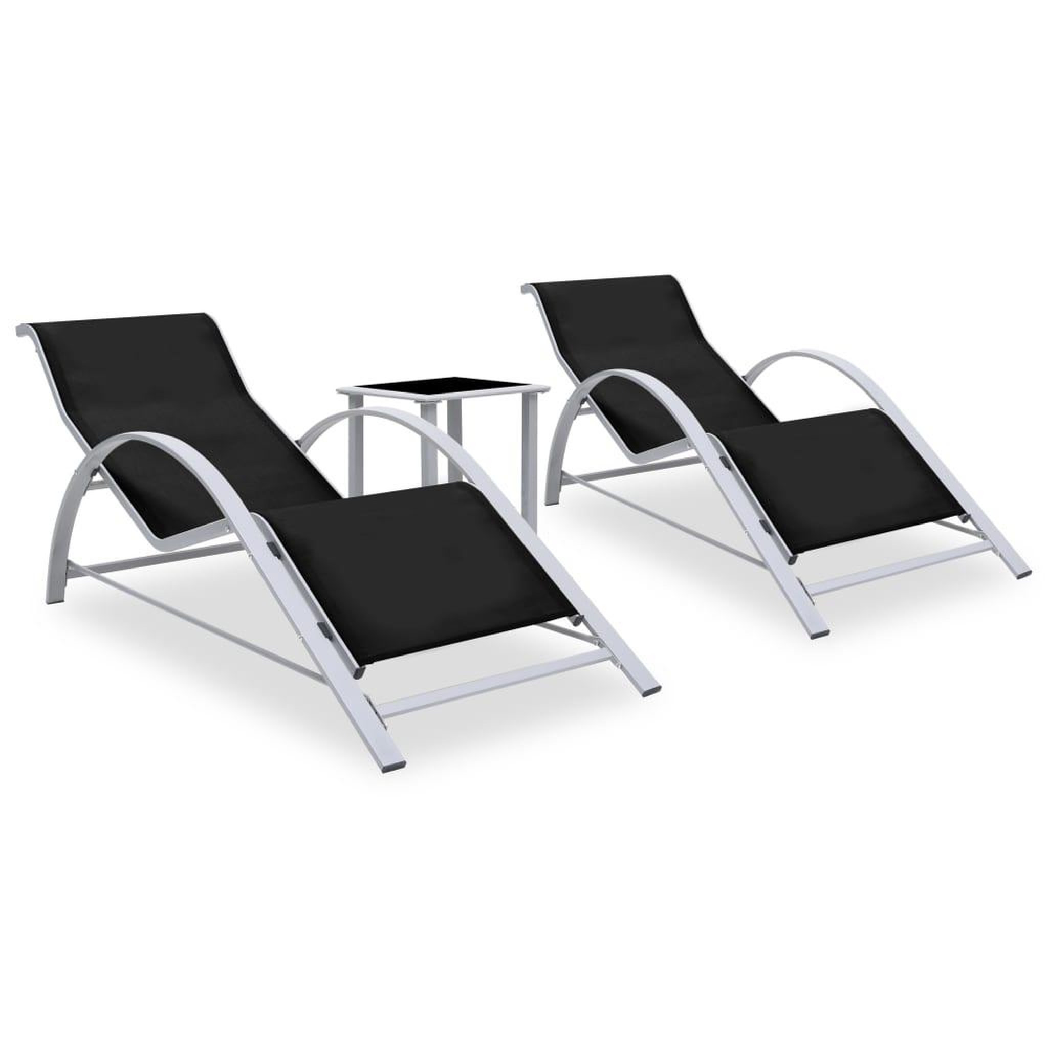 VIDAXL Chaises longues lot de 2 avec table aluminium noir