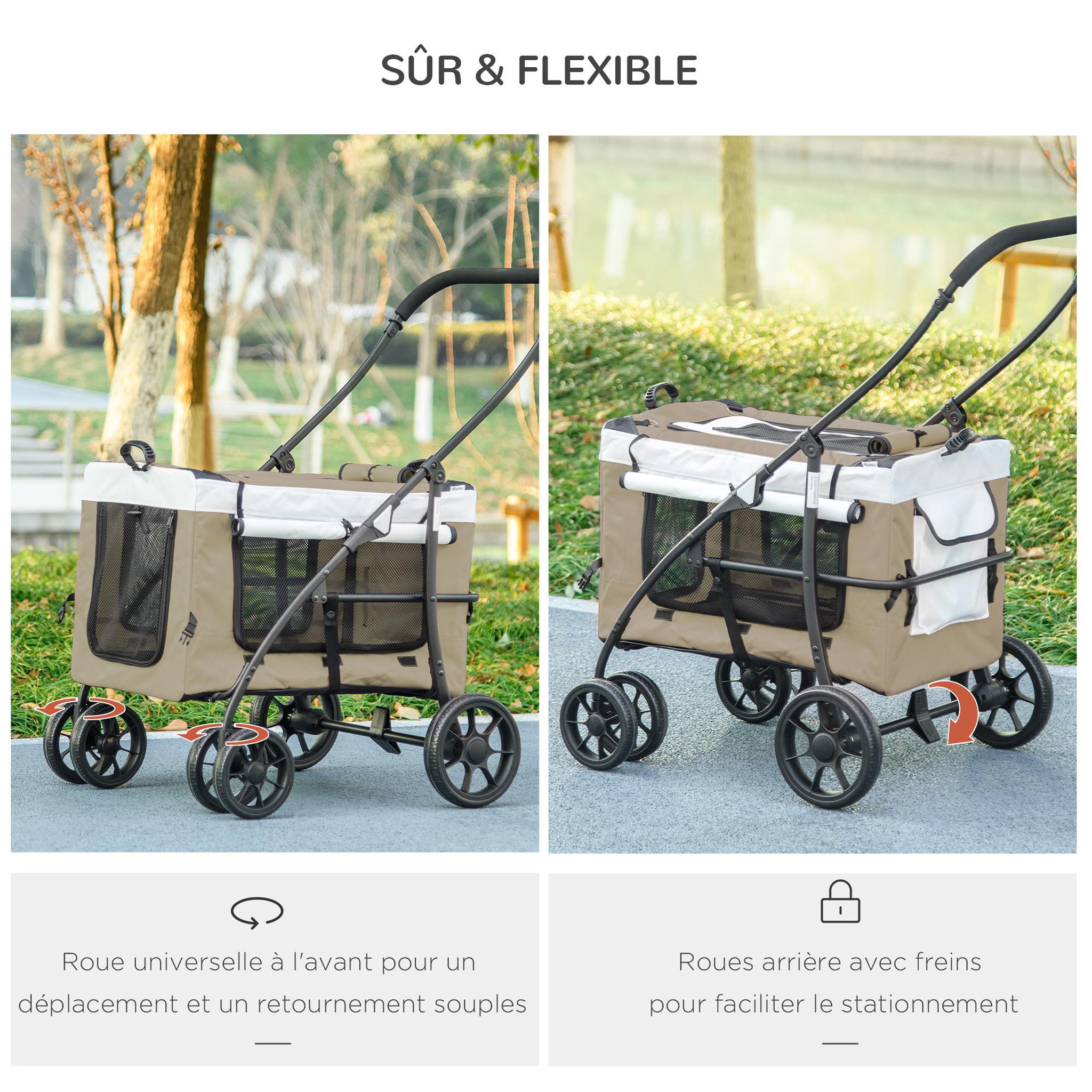 Voir la diapositive 6 : PAWHUT Poussette pliable animaux chien chat nacelle amovible 4 roues kaki