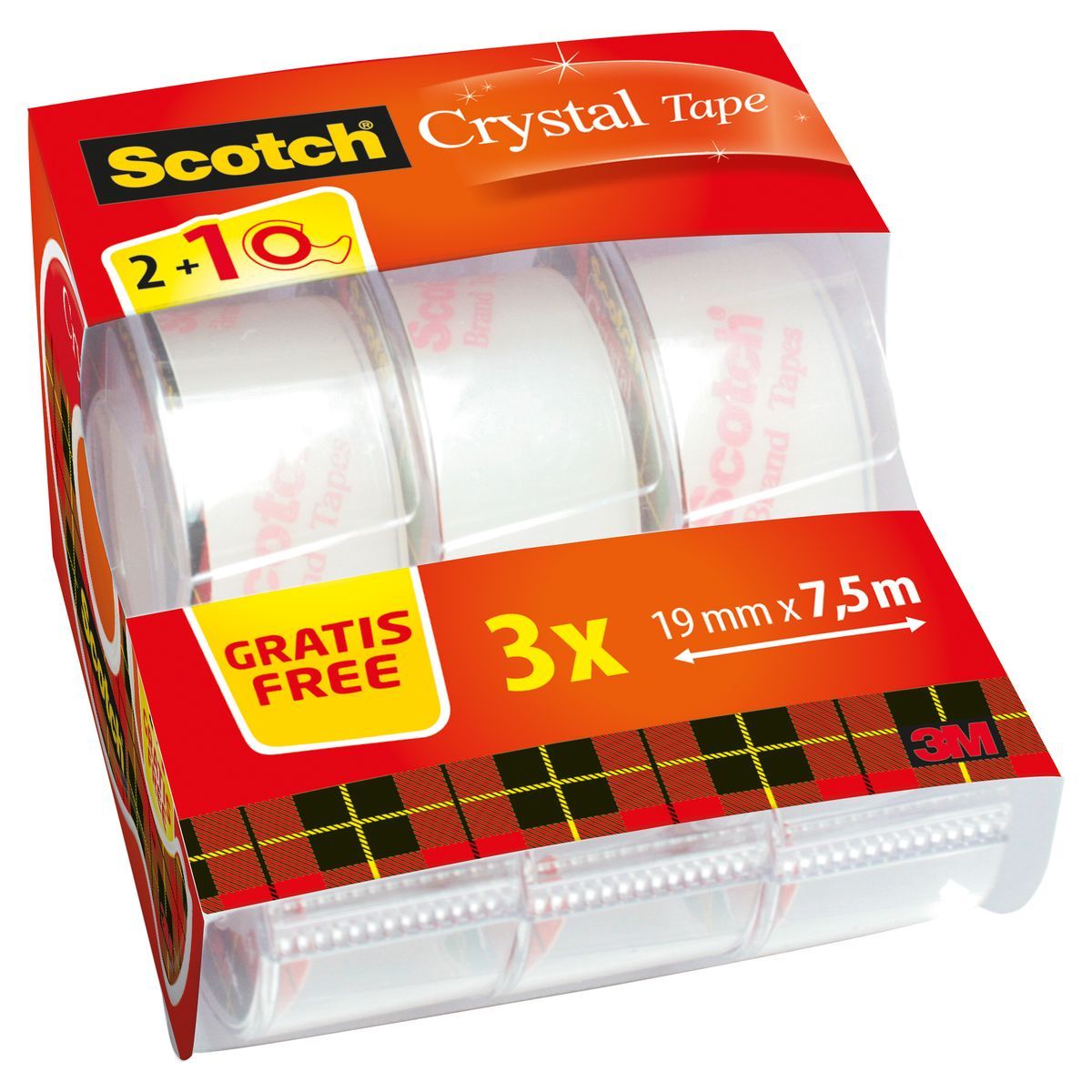 SCOTCH Lot de 2 dévidoirs + 1 gratuit ruban adhésif 7.5m Crystal
