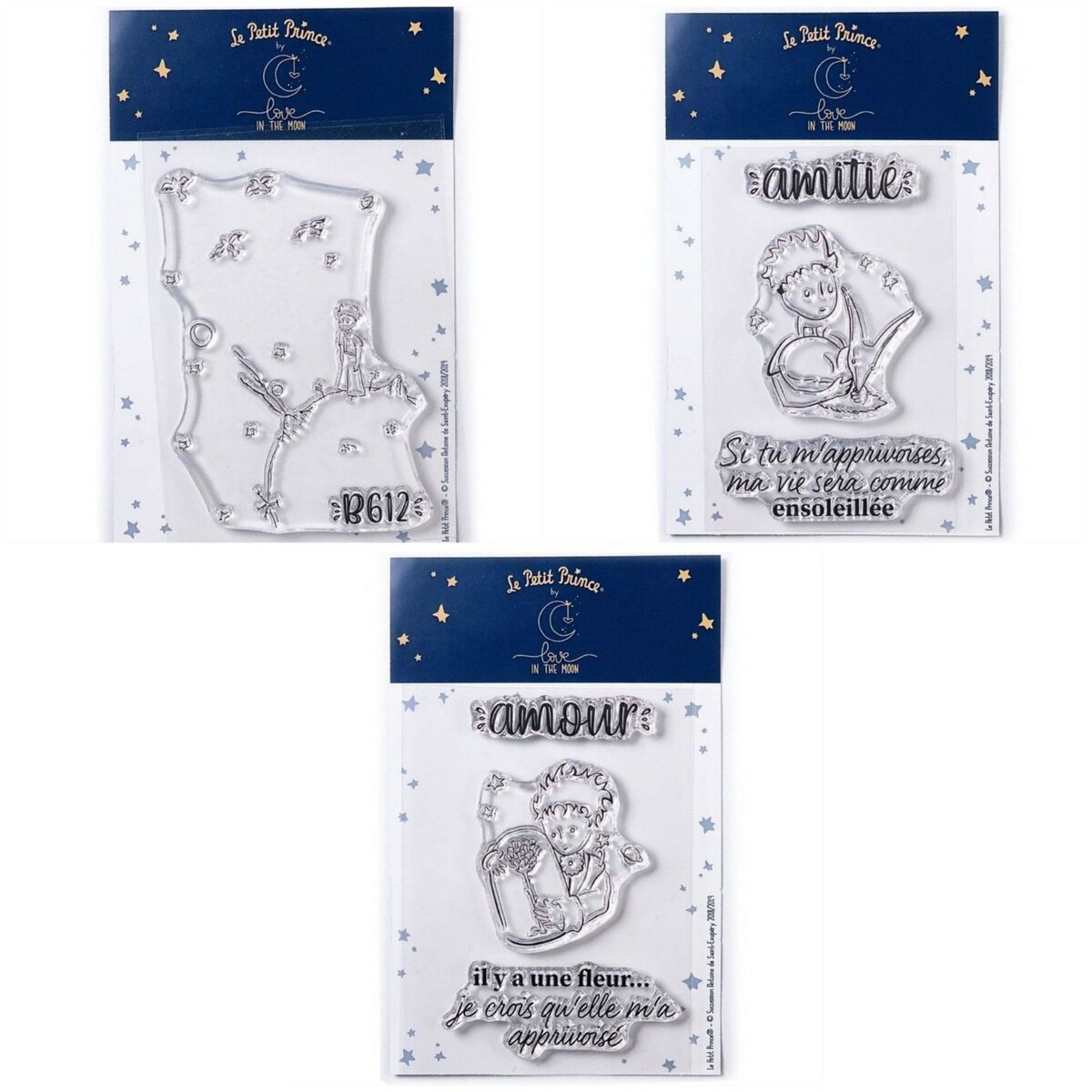  7 Tampons transparents Le Petit Prince et Astéroïd + Renard + Fleur