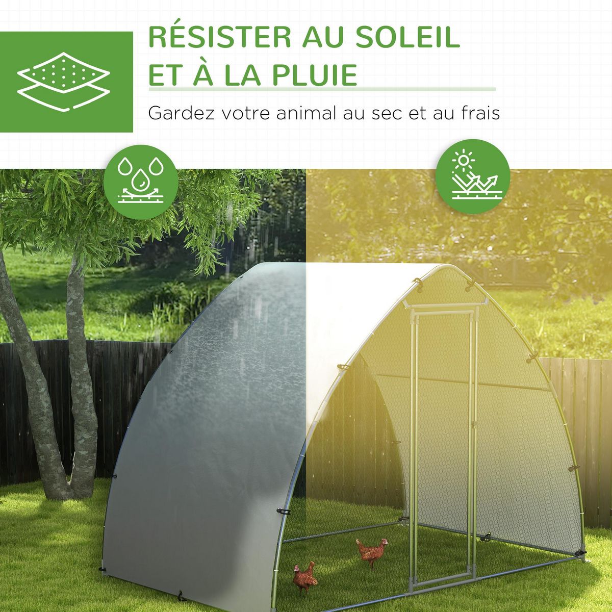 PAWHUT Enclos poulailler chenil 5,75 m² - toit anti-UV, porte verouillable - dim. 3,04L x 1,9l x 2,2H m - acier galvanisé