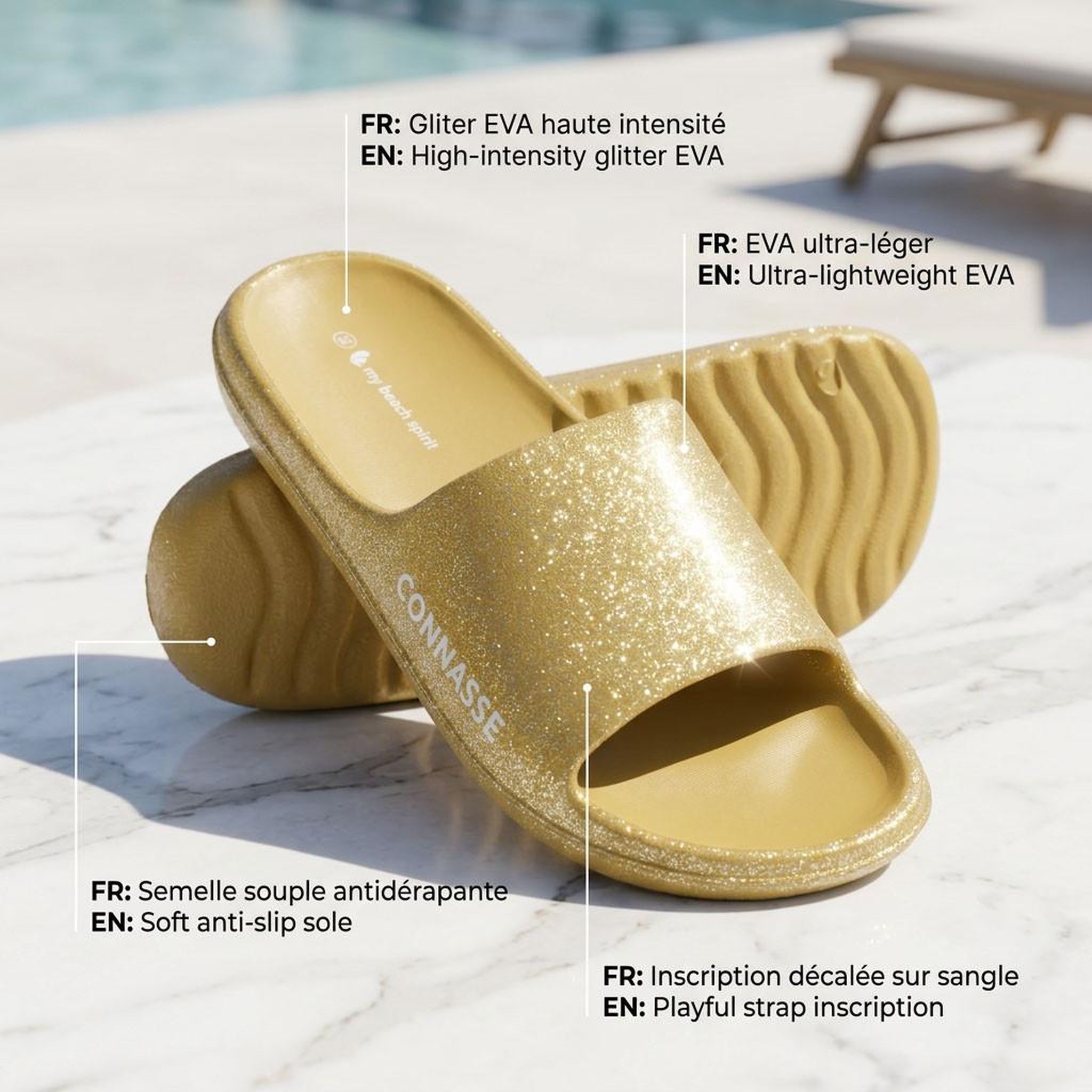 Voir la diapositive 4 : OZABI OZABI Claquette Glitter Message Humour 5 Coloris