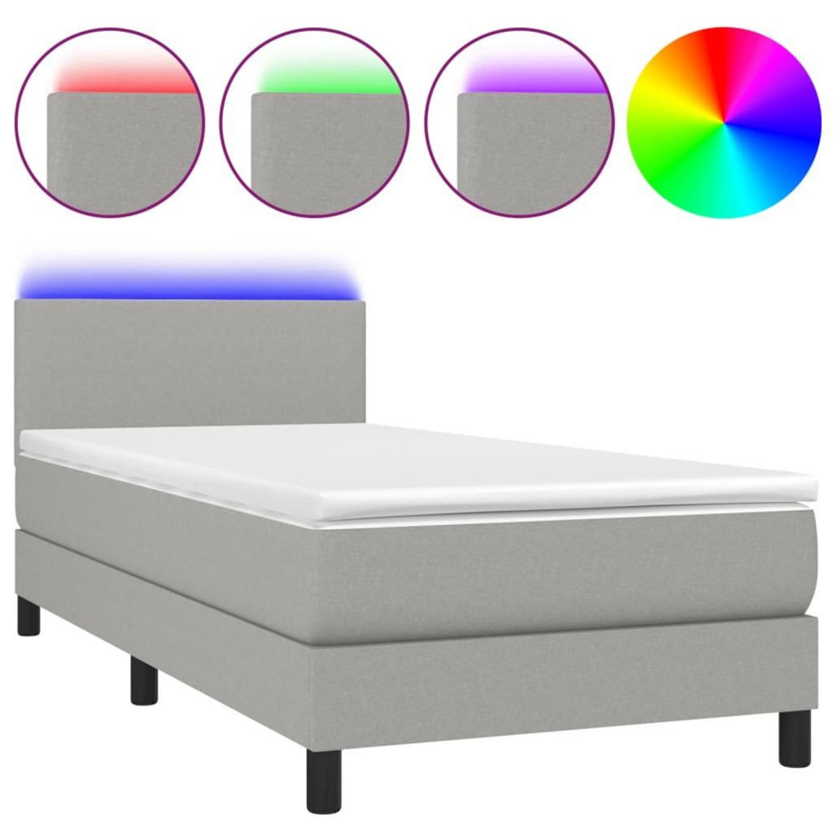 VIDAXL Sommier a lattes de lit avec matelas et LED Gris clair 80x200cm