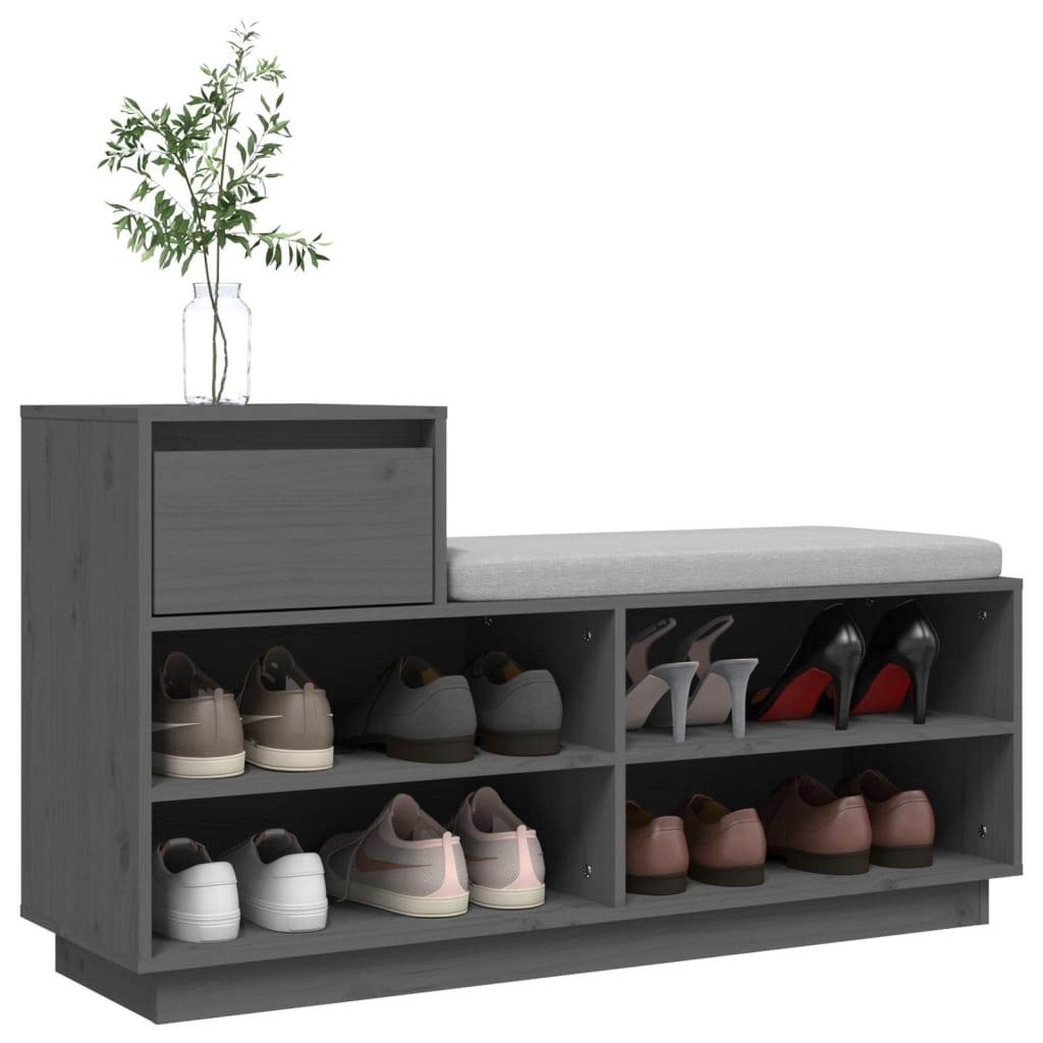Voir la diapositive 4 : VIDAXL Armoire a chaussures Gris 110x34x61 cm Bois de pin massif