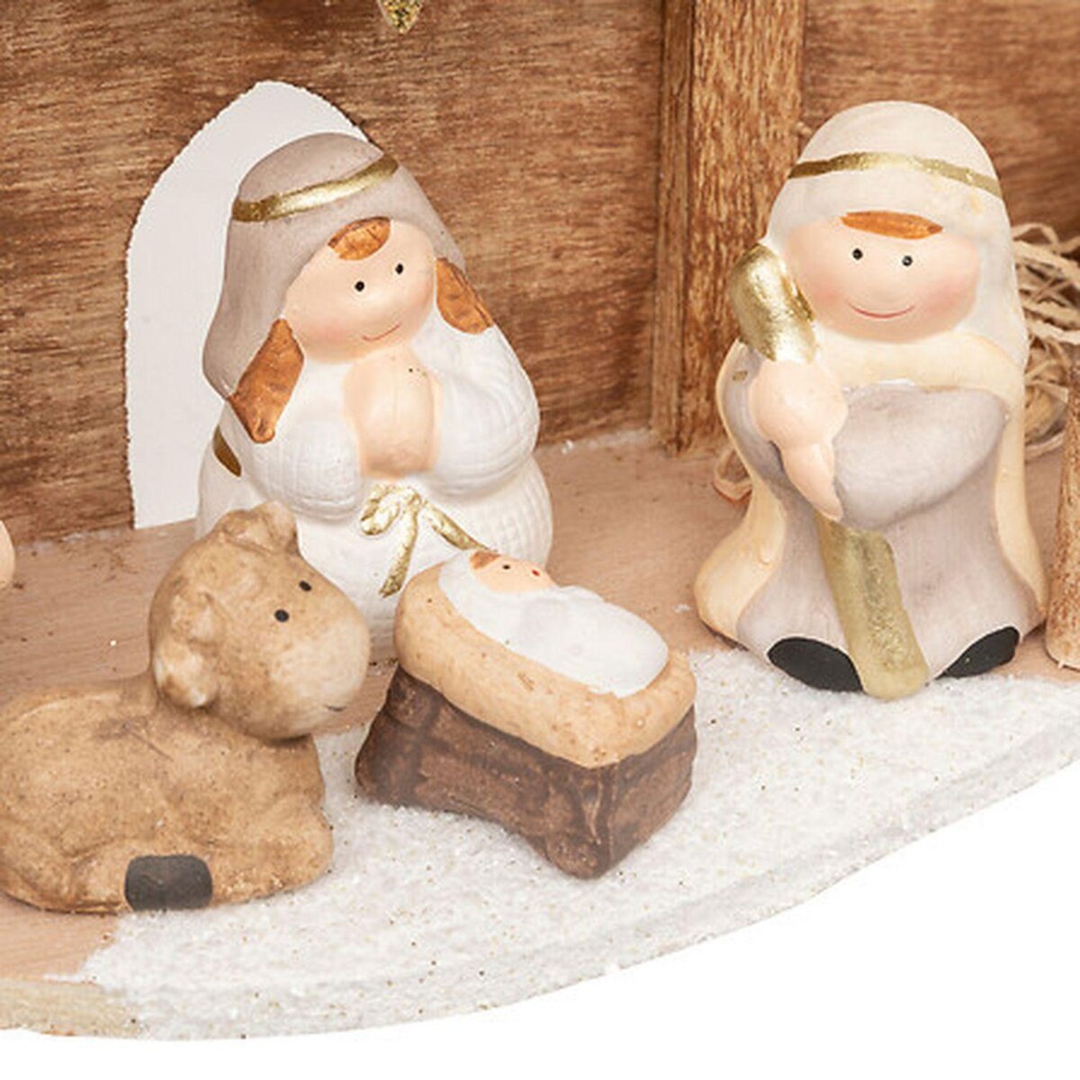 FEERIC LIGHT & CHRISTMAS Crèche de Noël 7 santons en grès et bois