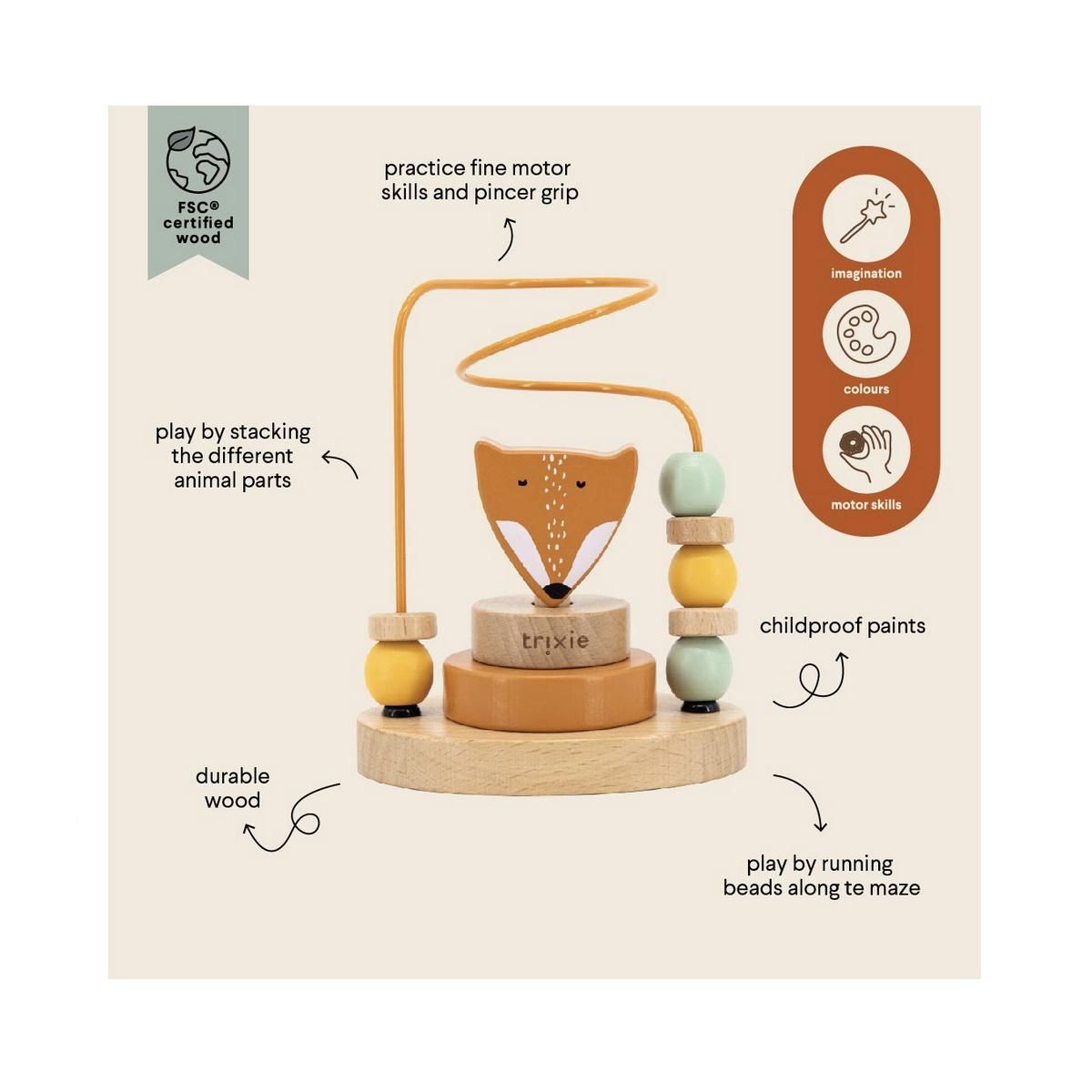Trixie Labyrinthe a perles en bois - Mr Fox - trixie