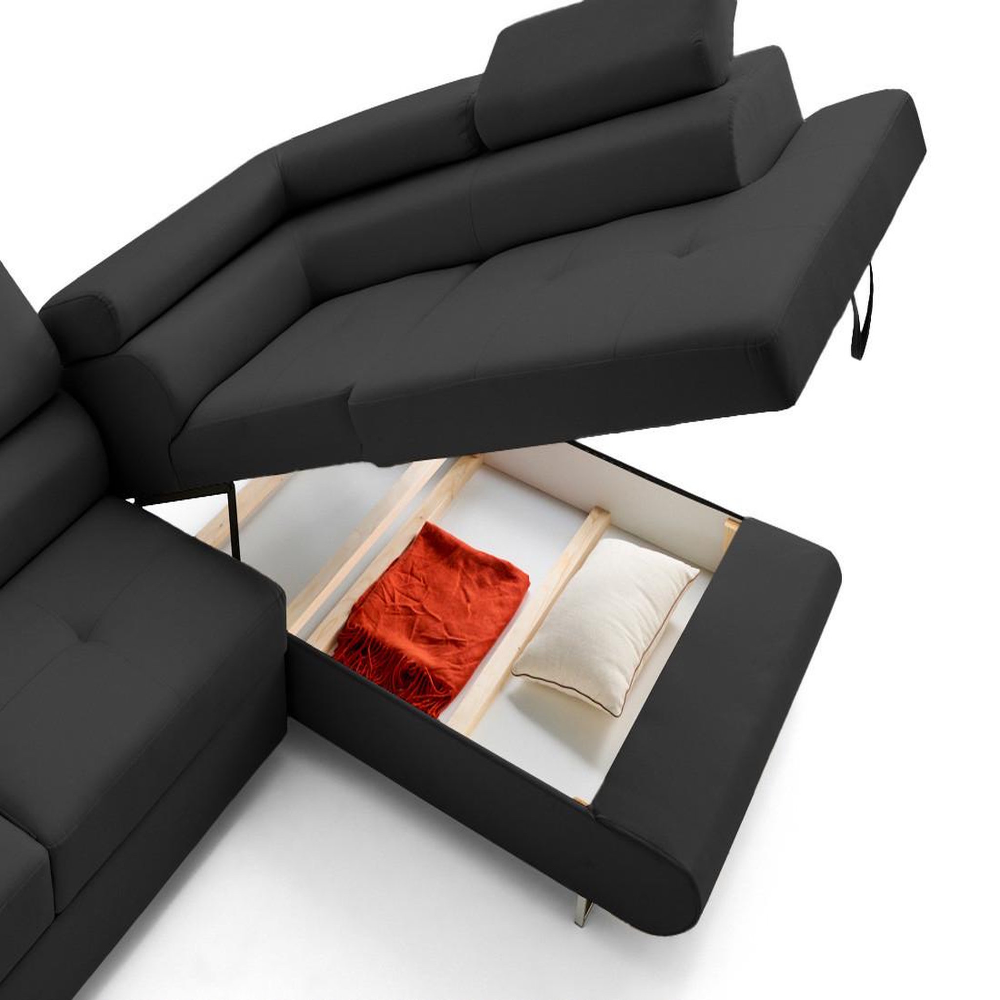 Voir la diapositive 6 : LISA DESIGN Zaria - canapé d'angle droit 5 places convertible avec coffre et têtières en simili