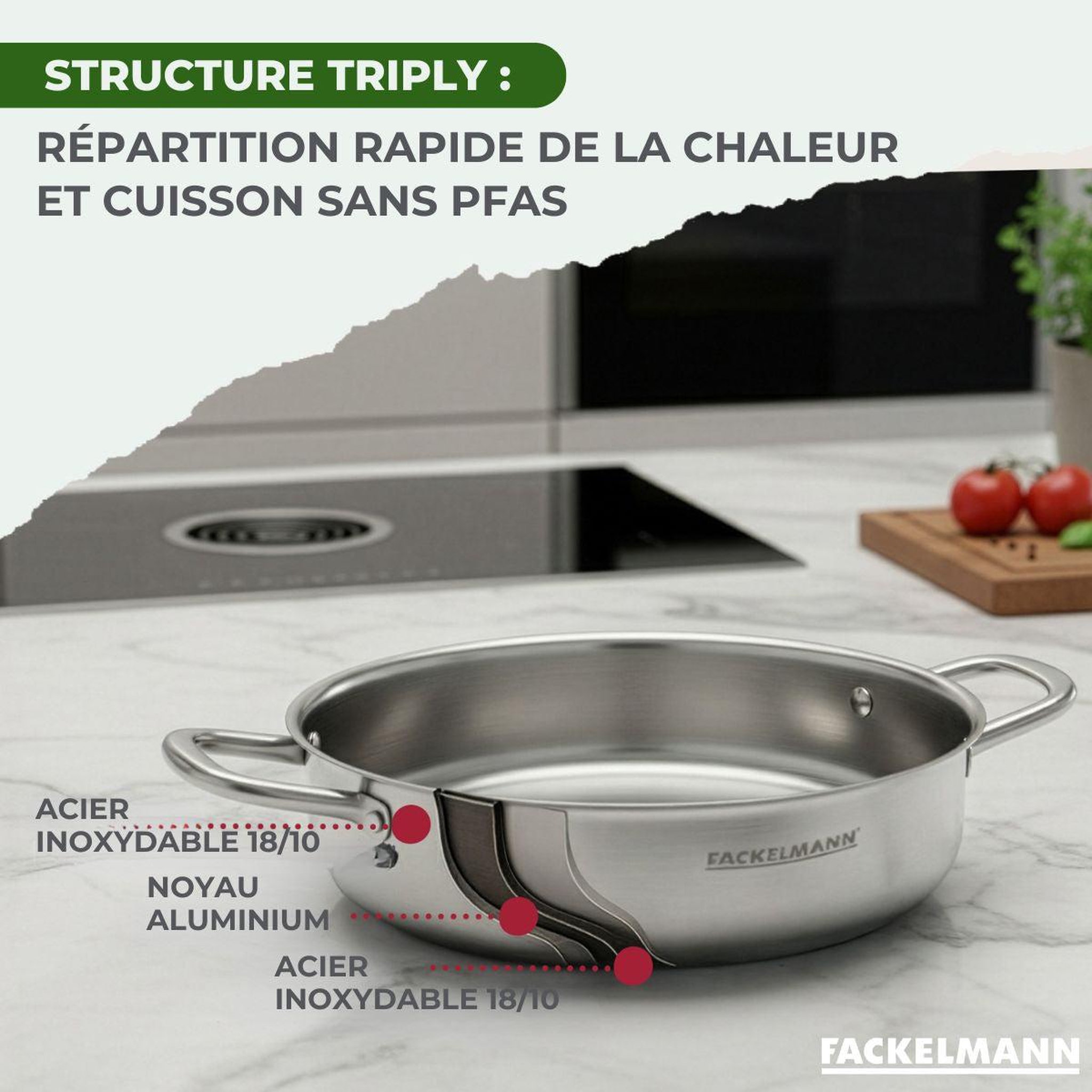 Voir la diapositive 5 : Fackelmann Sautoir 28 cm en inox 18/10 triply fackelmann vita3