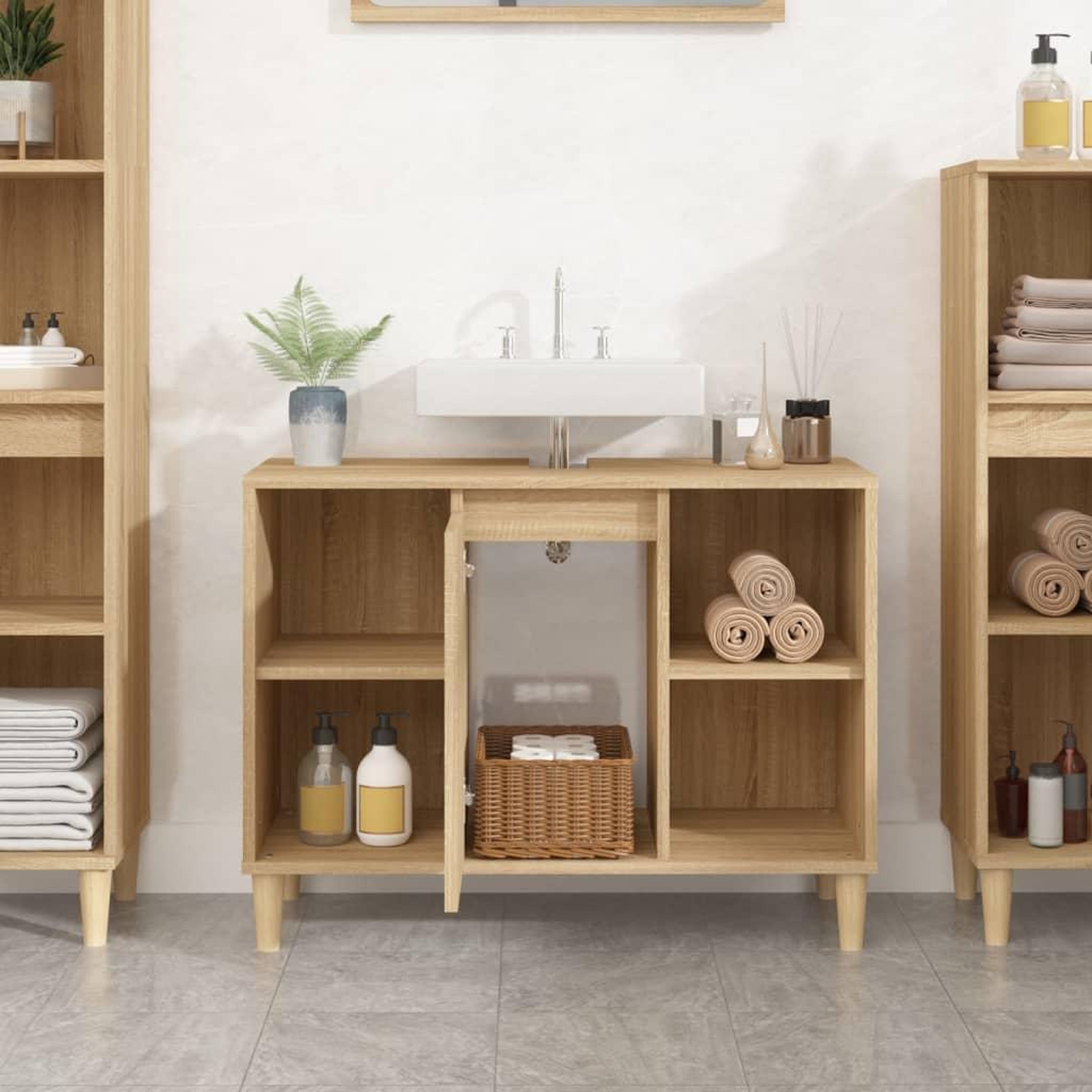 Voir la diapositive 3 : VIDAXL Meuble d'evier chene sonoma 80x33x60 cm bois d'ingenierie