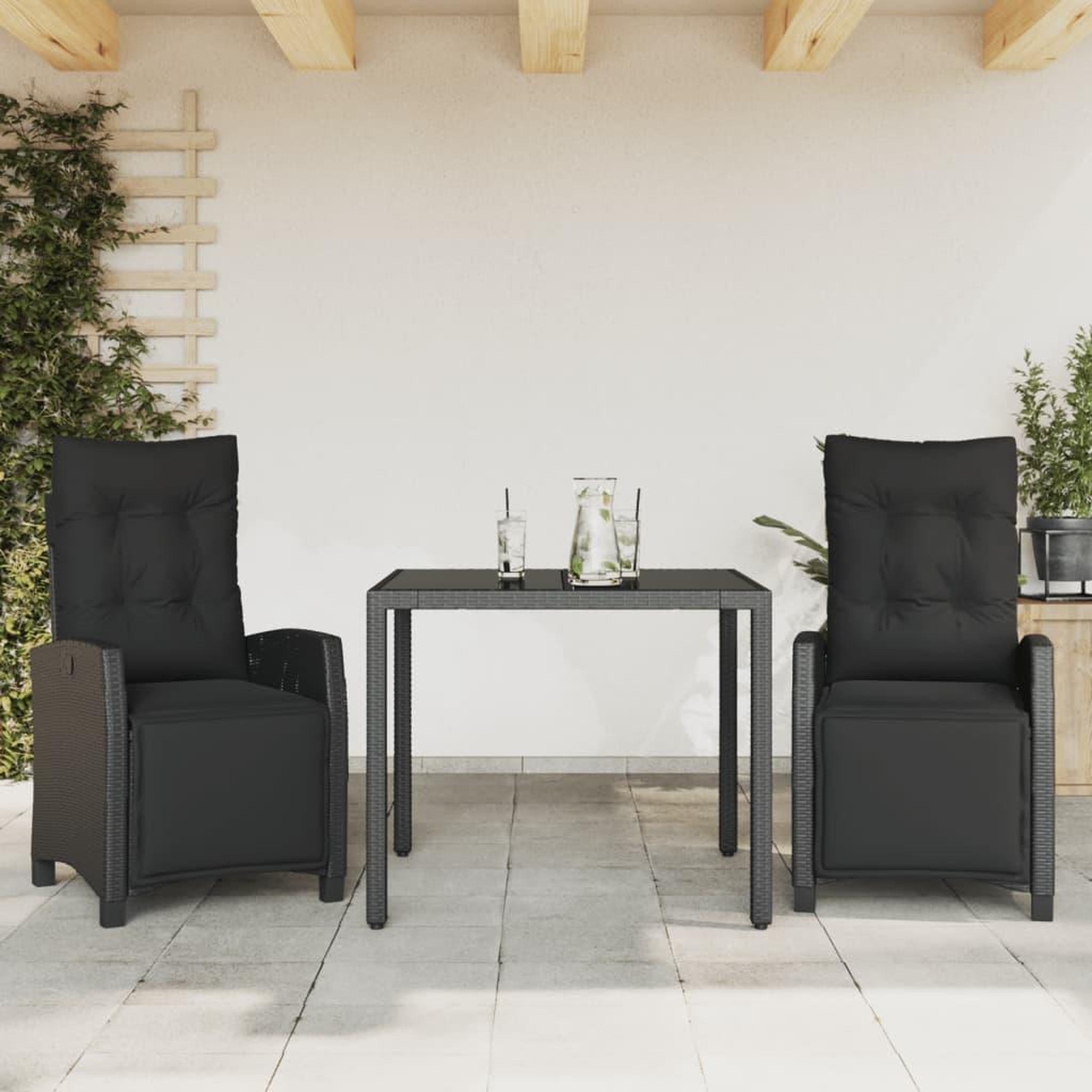 VIDAXL Ensemble a manger de jardin avec coussins 3 pcs Noir