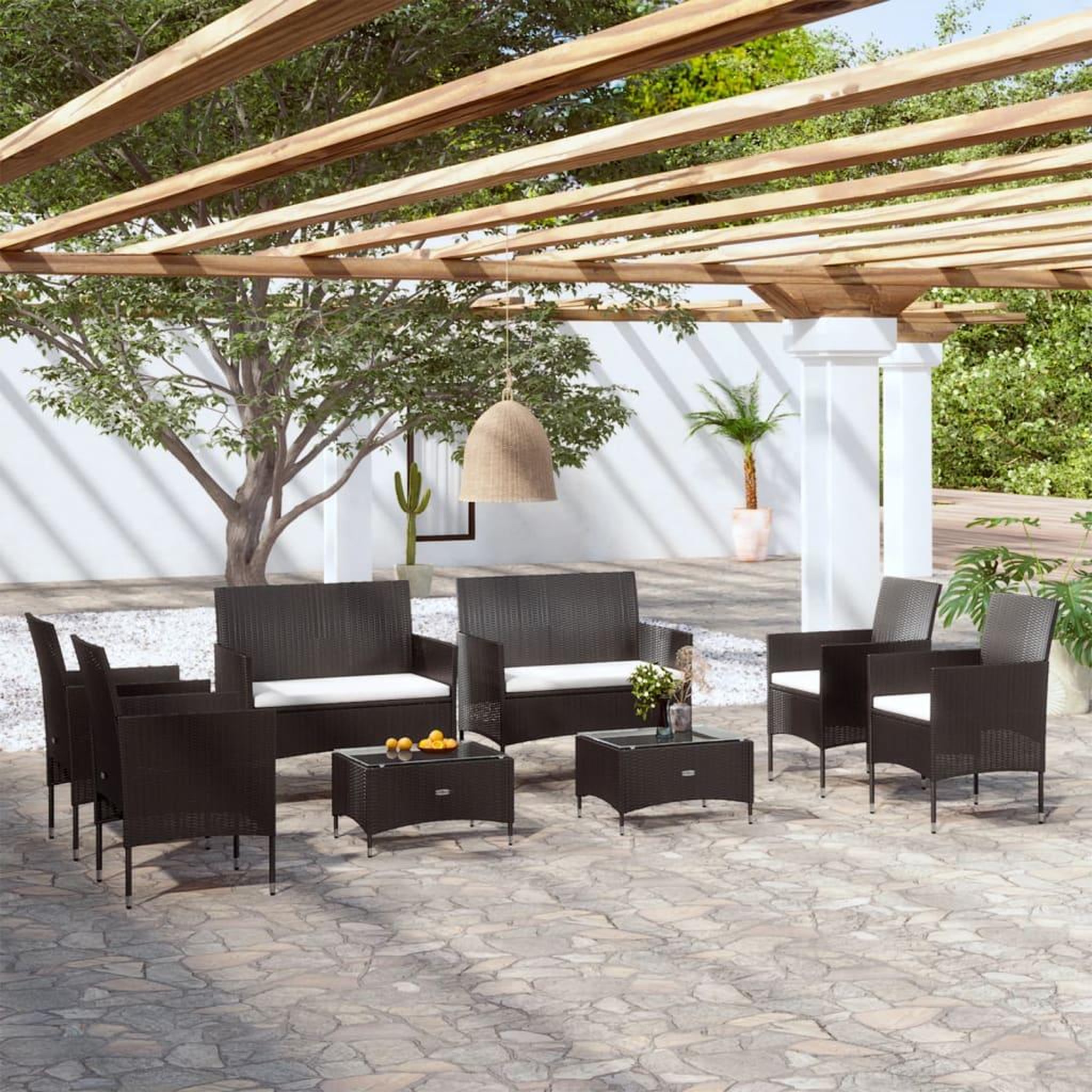 VIDAXL Salon de jardin 8 pcs avec coussins Resine tressee Noir