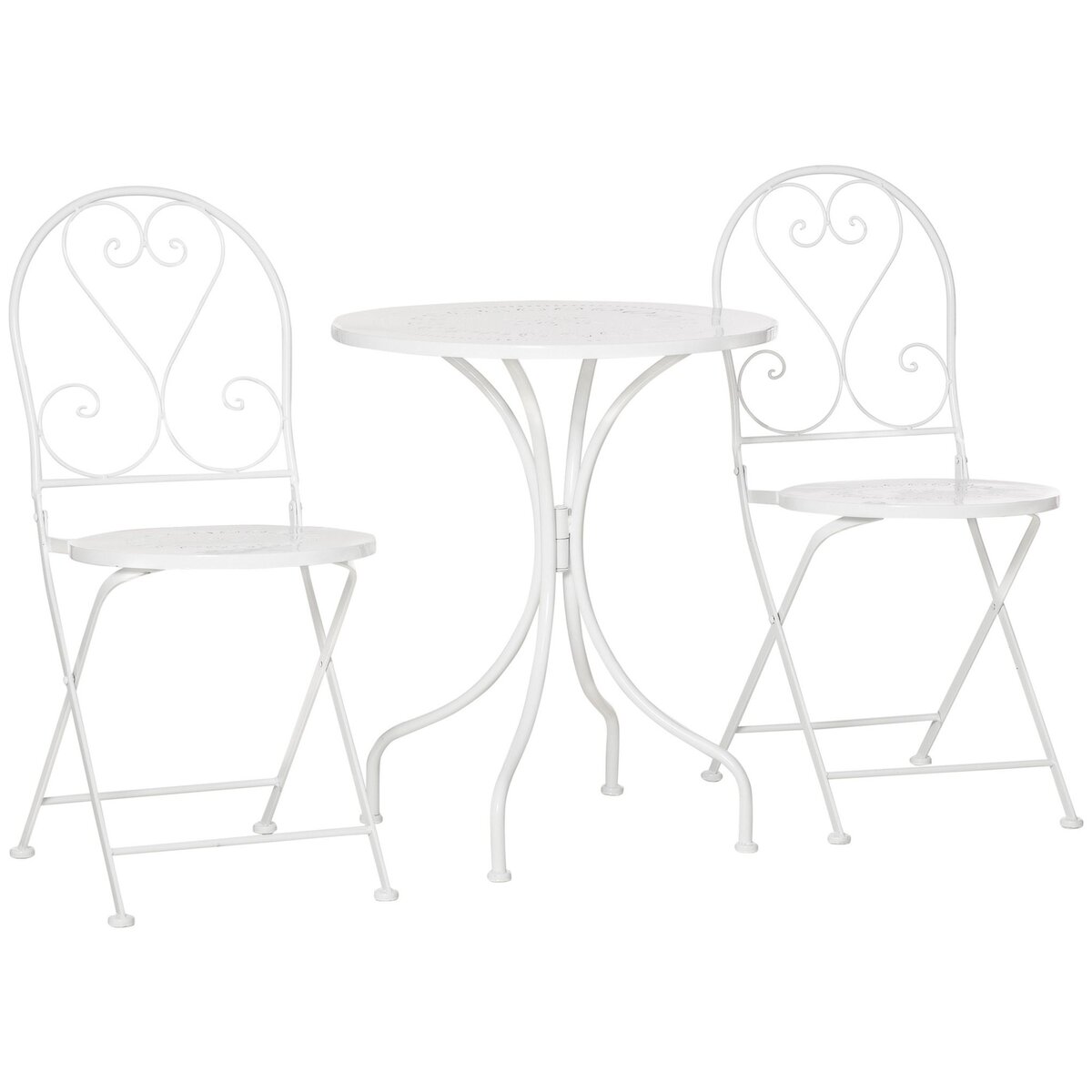 OUTSUNNY Ensemble de jardin bistro 3 pièces 2 chaises pliantes et table ronde en métal époxy blanc