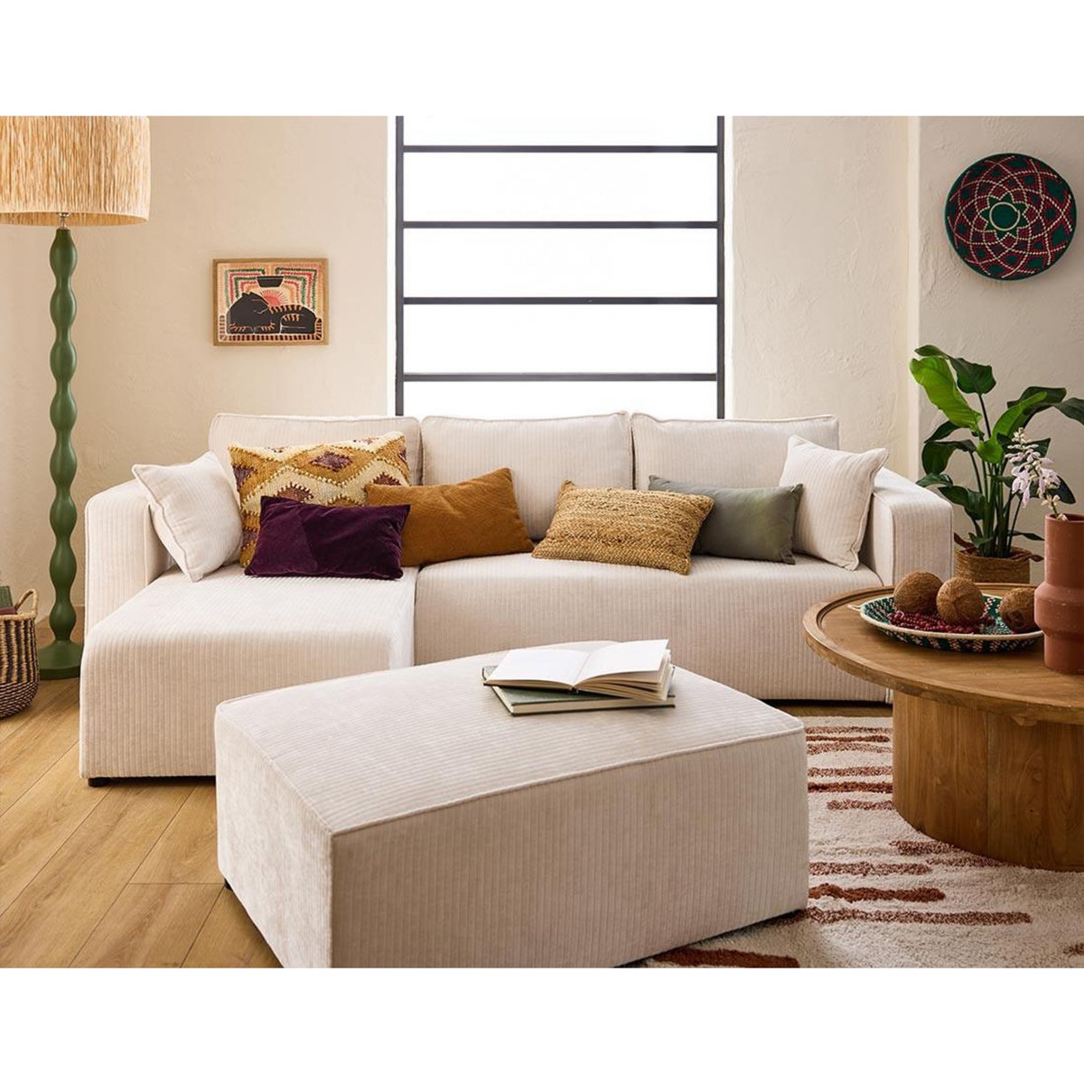 BEST MOBILIER Topaze - canapé d'angle réversible - 4 places - convertible avec coffre - en velours côtelé plat