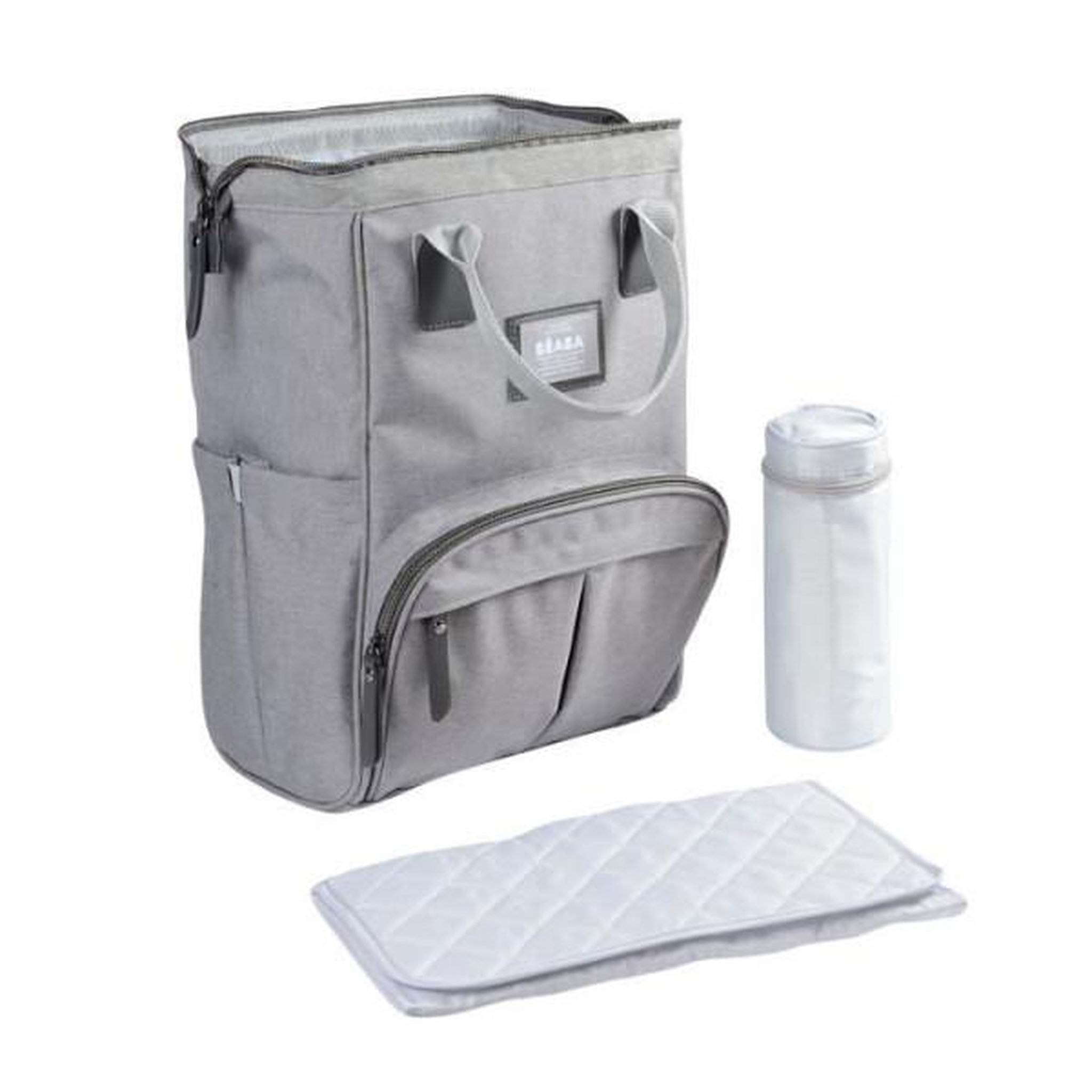 Voir la diapositive 2 : MARKET24 BEABA Sac a Dos a Langer pour Bébé Wellington, Grande capacité de rangement, Tapis a langer inclus, Grande ouverture, Gris