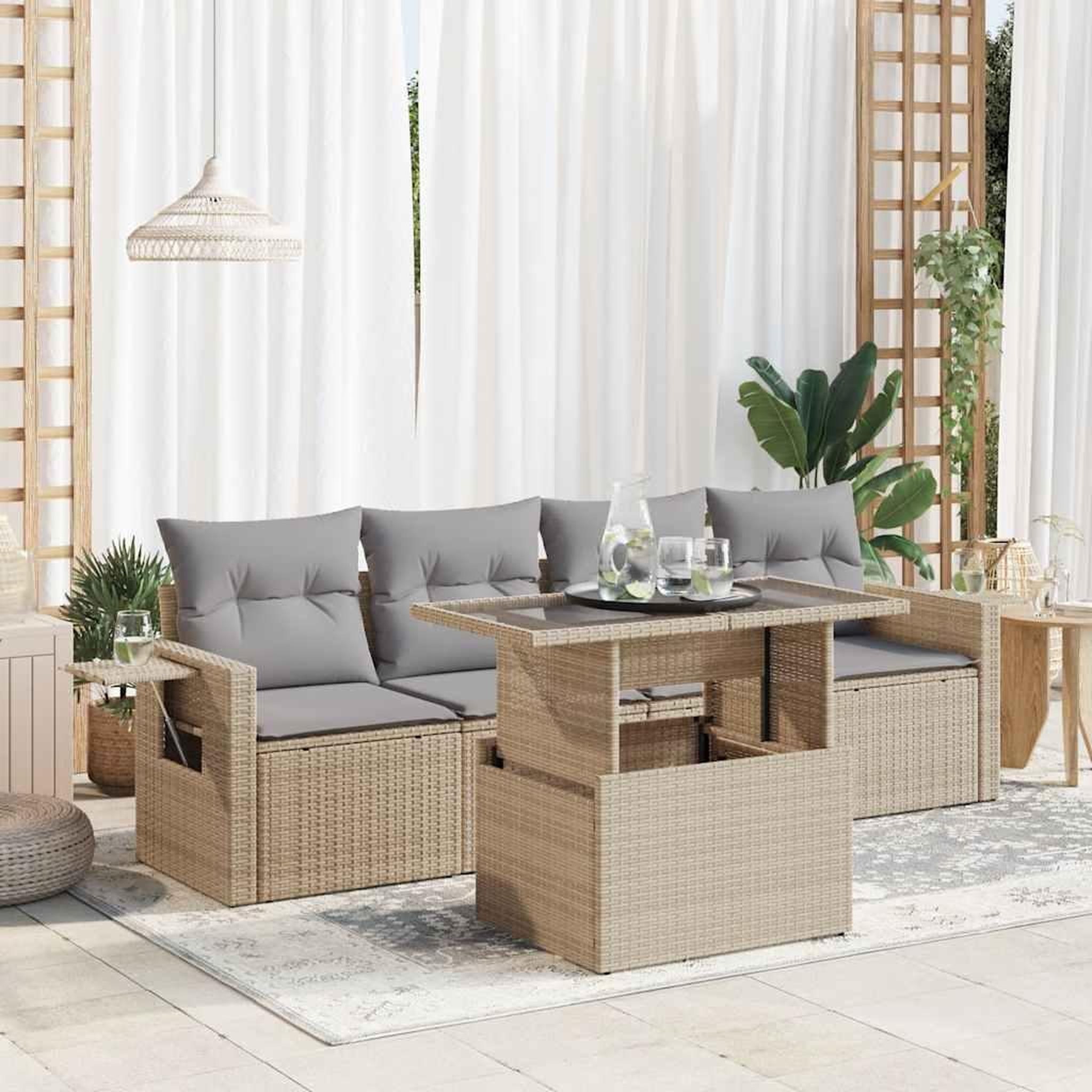 VIDAXL Salon de jardin avec coussins 5 pcs beige resine tressee