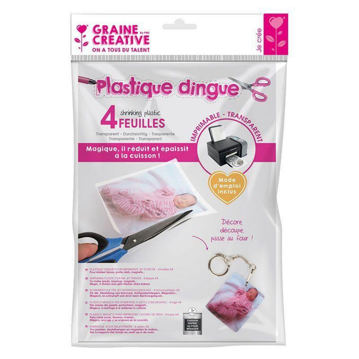 Graine créative 4 feuilles de plastique dingue imprimable A4 - Transparent