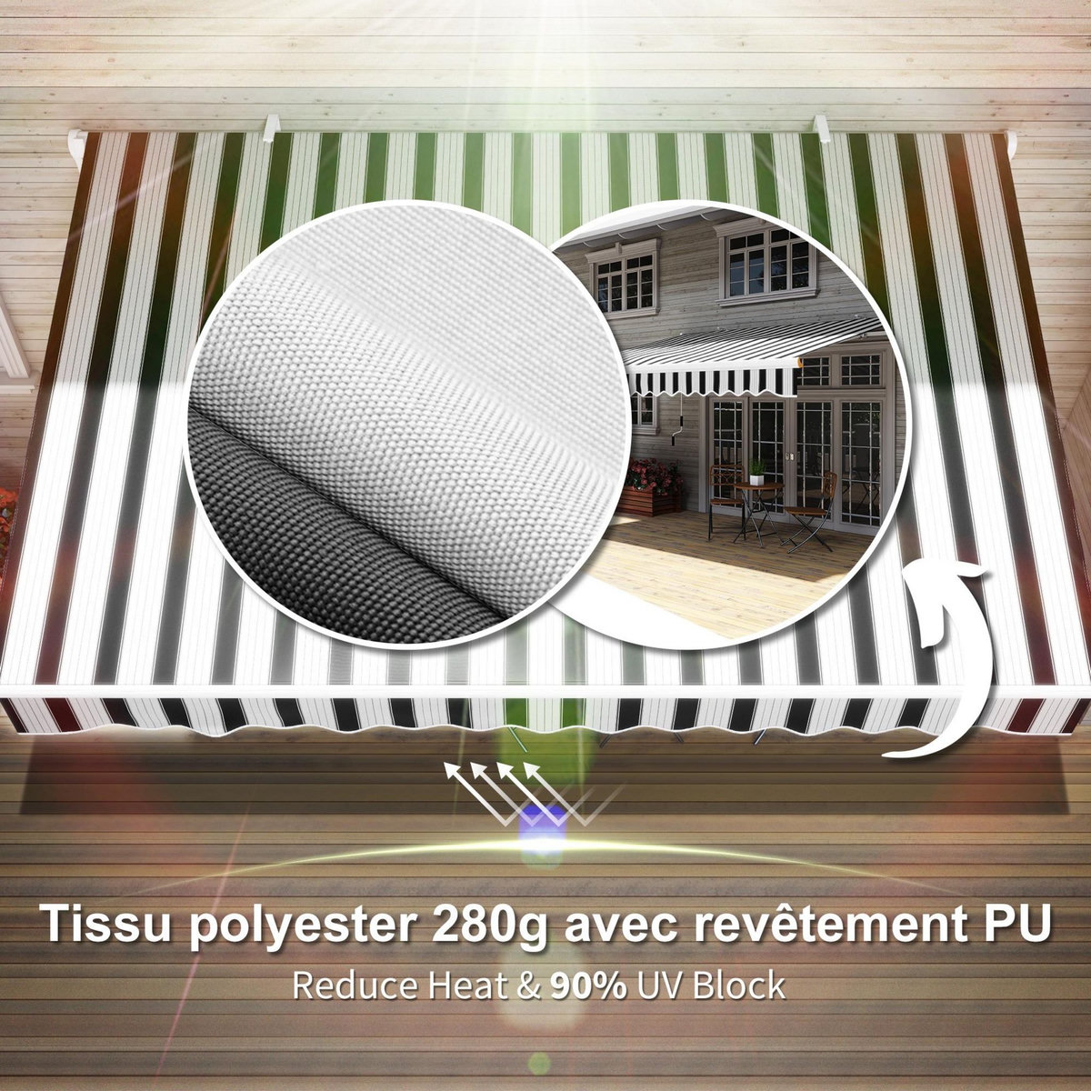 OUTSUNNY Store banne manuel rétractable alu. polyester imperméabilisé haute densité 4 x 2,5 m bleu blanc rayé