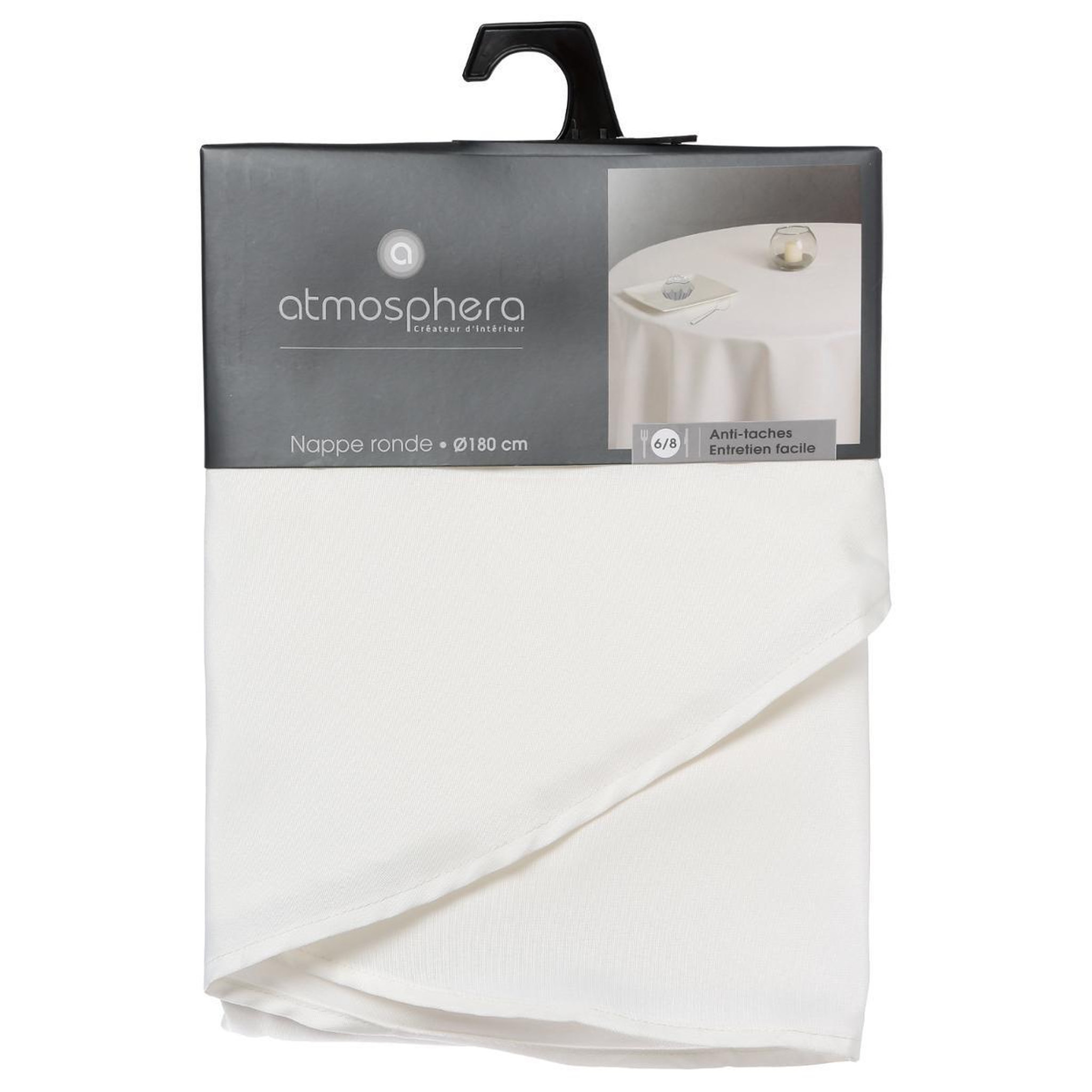 Voir la diapositive 4 : ATMOSPHERA Nappe antitache ronde  unie  180cm ivoire