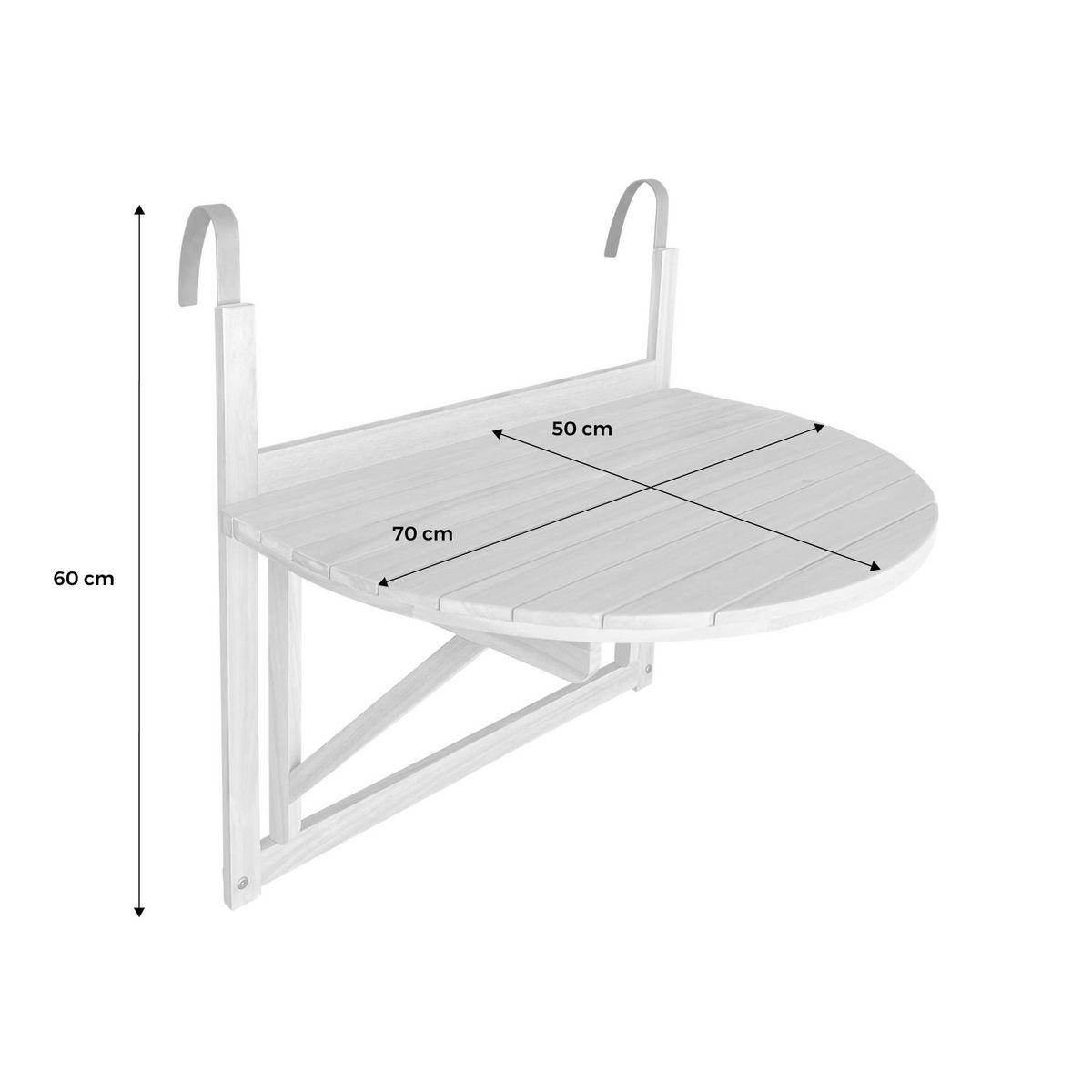 SWEEEK Table d'appoint en bois pour balcon. semi-arrondie. rabattable. hauteur ajustable