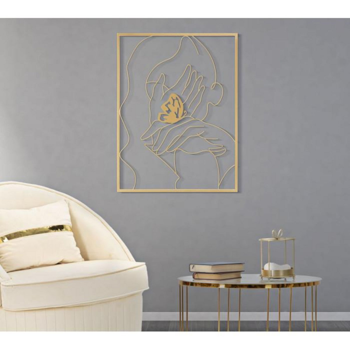 Paris Prix Décoration Murale Encadrée en Métal  Mains Visage  80cm Or