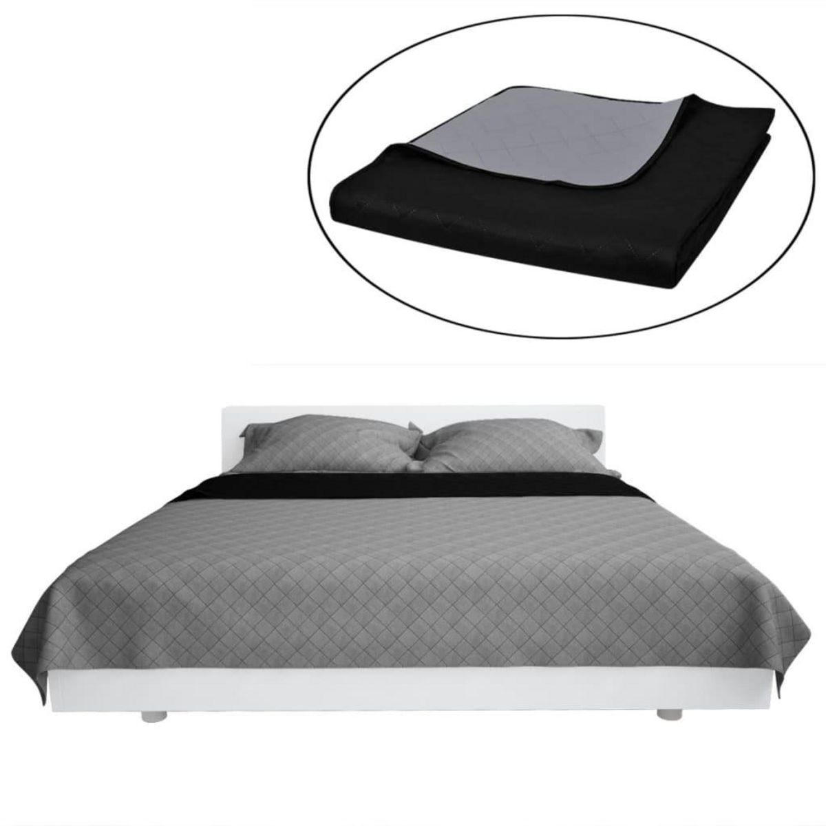 VIDAXL Couvre-lit a double face matelasse Noir/Gris 220x240 cm