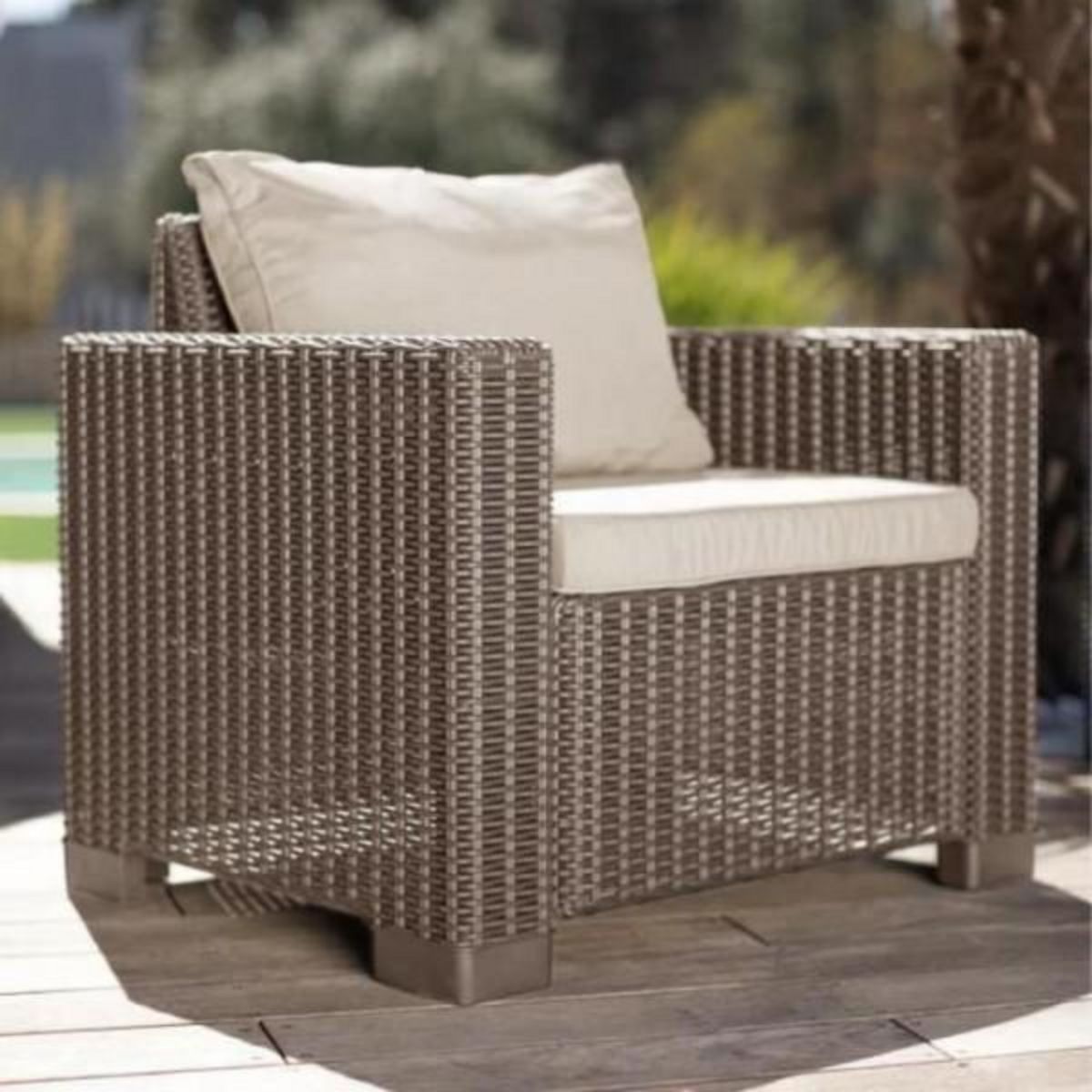 ALLIBERT by KETER Salon de jardin - en résine imitation rotin tressé - Allibert by KETER - 5 personnes - MOOREA - Cappuccino