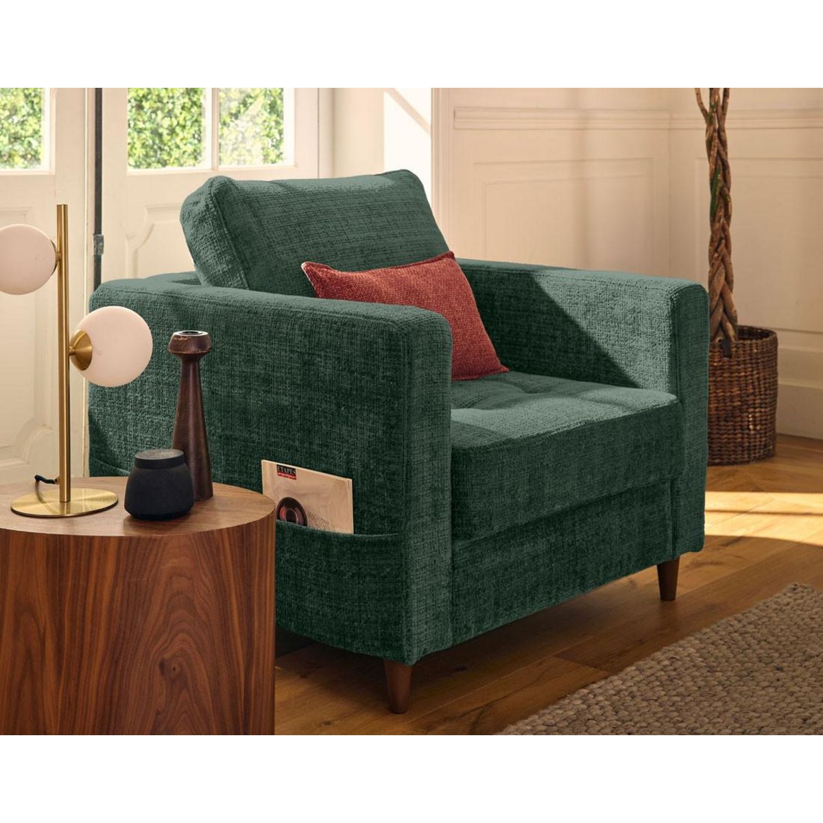 LISA DESIGN Anna - fauteuil avec poche en velours texturé - pieds en bois