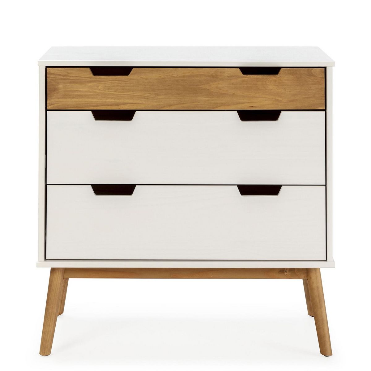 VS VENTA-STOCK Commode Baku 3 tiroirs couleur blanc/bois, 80 cm longueur