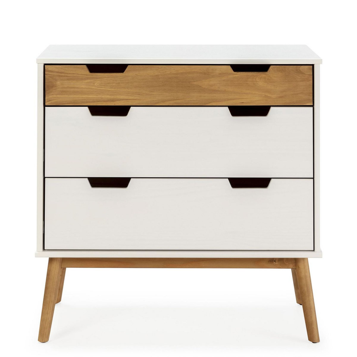 VS VENTA-STOCK Commode Baku 3 tiroirs couleur blanc/bois, 80 cm longueur