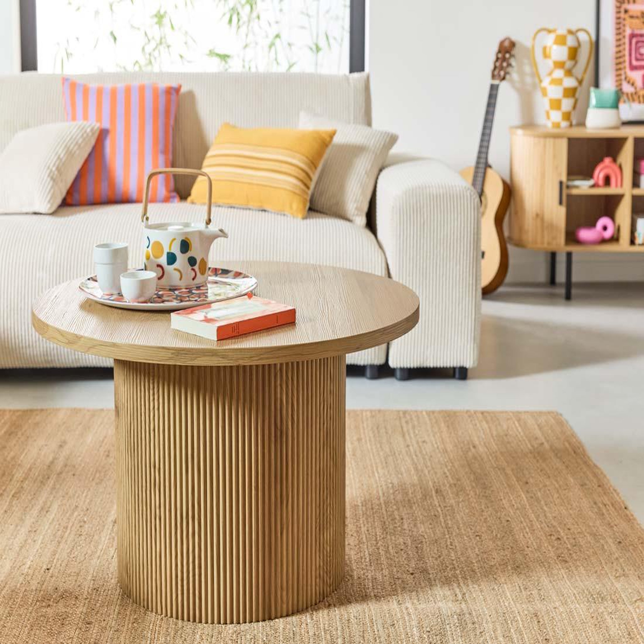Voir la diapositive 3 : BEST MOBILIER Oliva - table basse ronde - effet bois - 80 cm