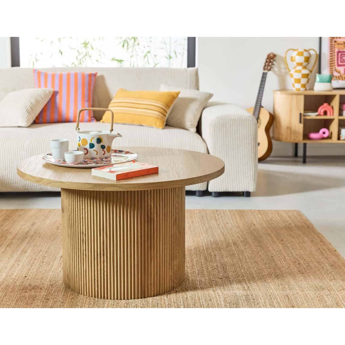 LISA DESIGN Oliva - table basse ronde - effet bois - 80 cm