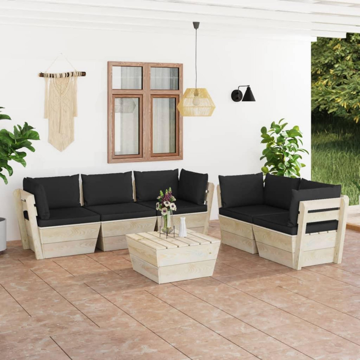 VIDAXL Salon de jardin palette 6 pcs avec coussins bois d'epicea