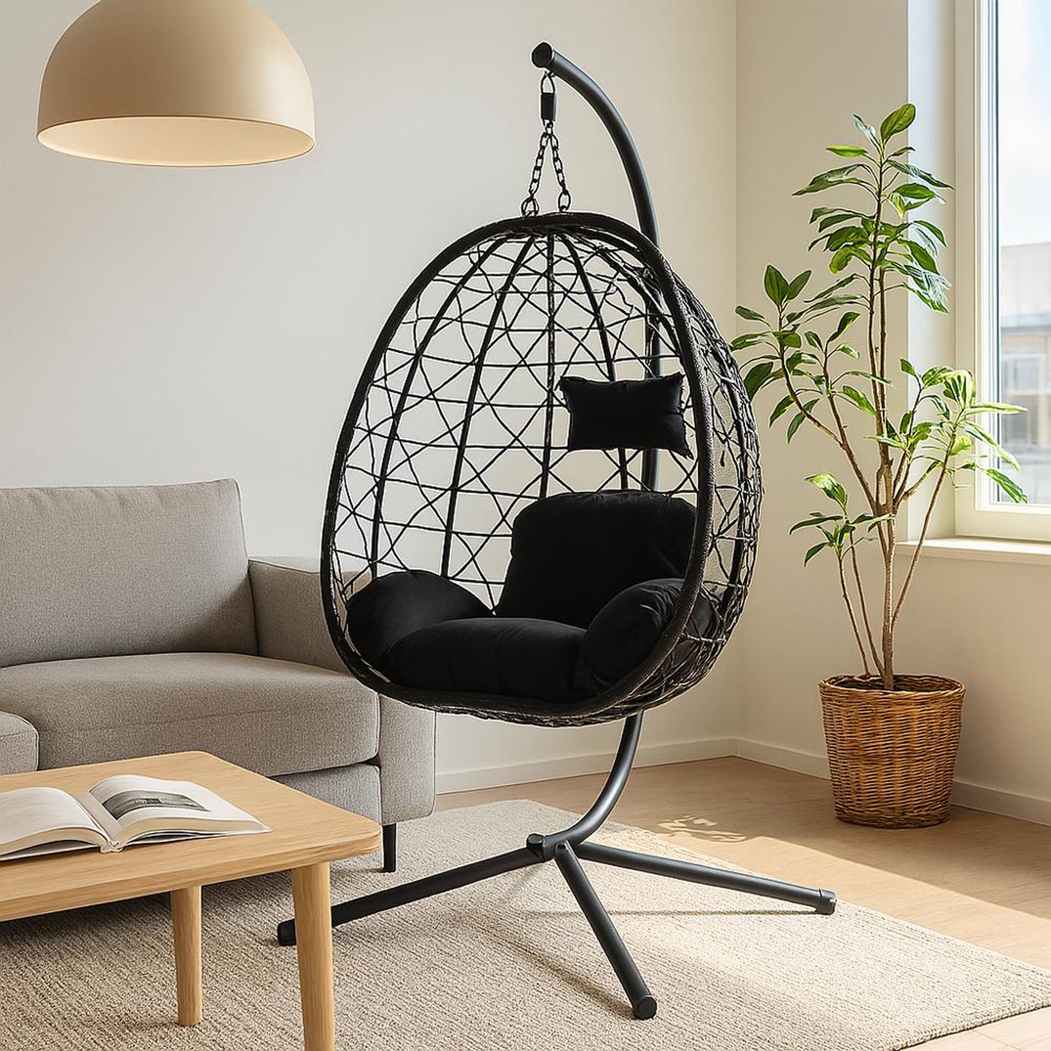 Voir la diapositive 6 : CONCEPT USINE Fauteuil suspendu effet rotin noir cuzco