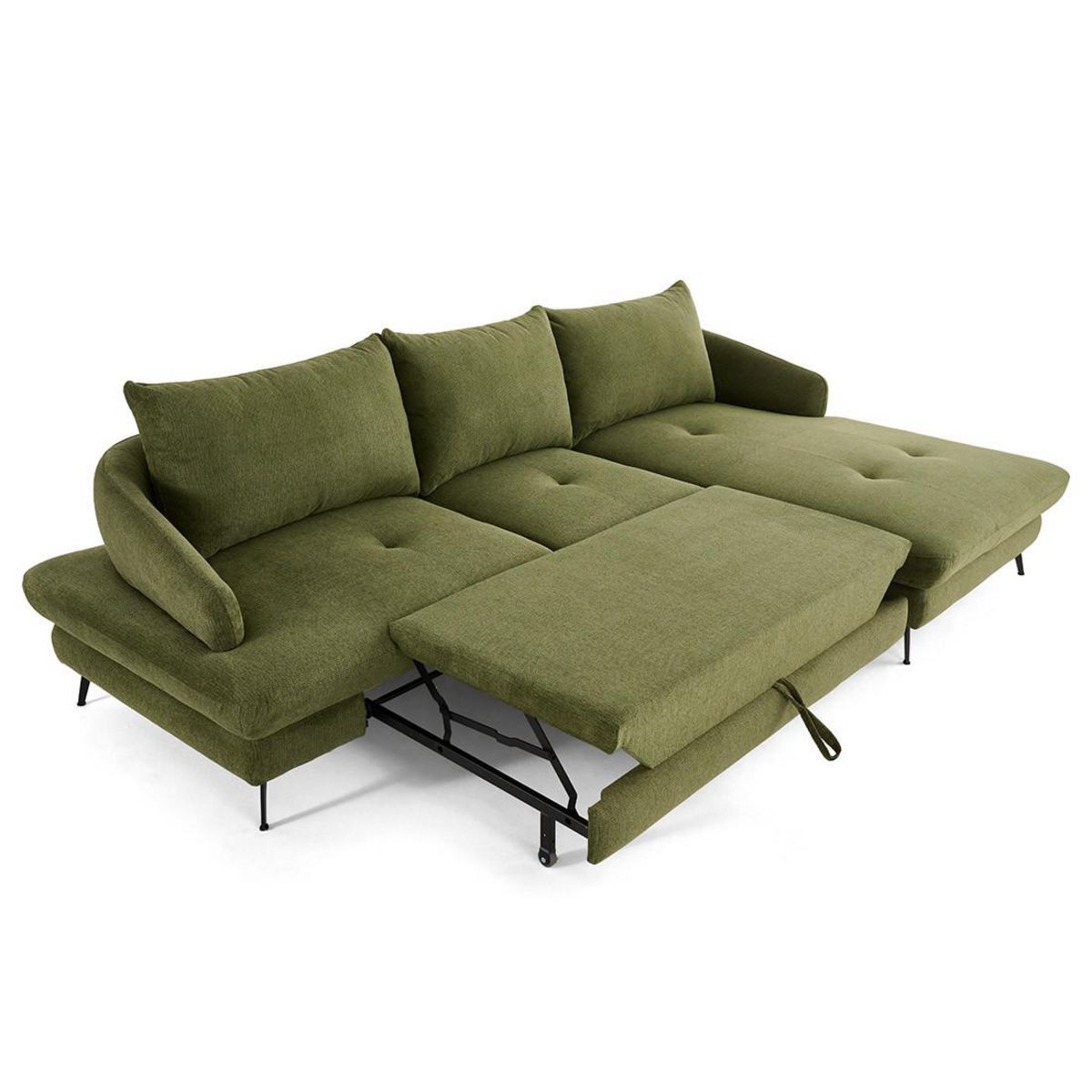 LISA DESIGN Ninon - canapé d'angle droit 4 places convertible avec coffre en tissu texturé