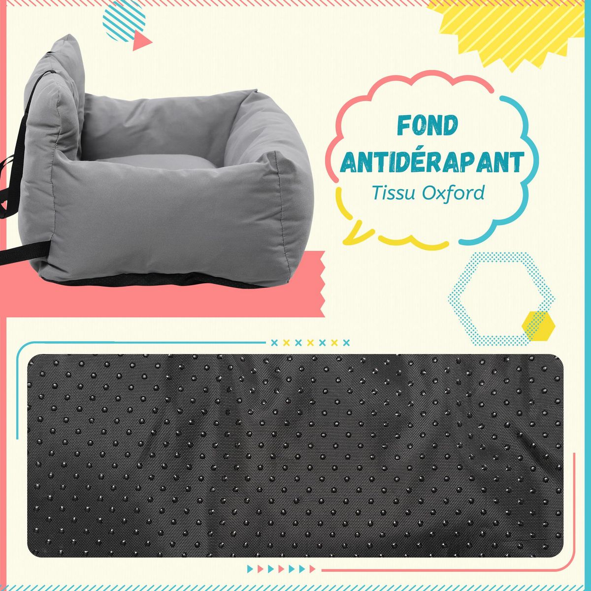 PAWHUT Sac de transport pour chien chat - siège auto pour chien chat - housse de siège pour chien chat - déhoussable, sangles ajustables, attache - coton gris