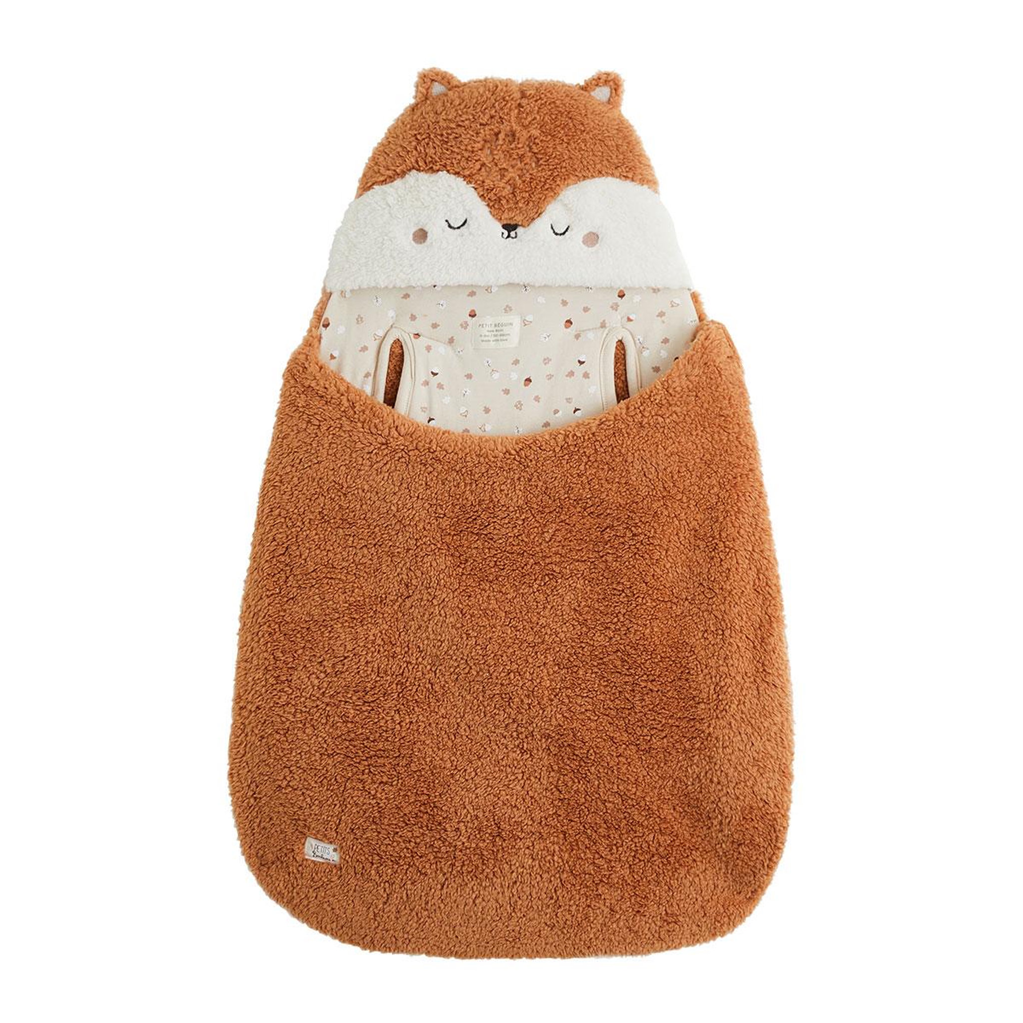 PETIT BEGUIN Nid d'ange en sherpa caramel. Coloris disponibles : Marron