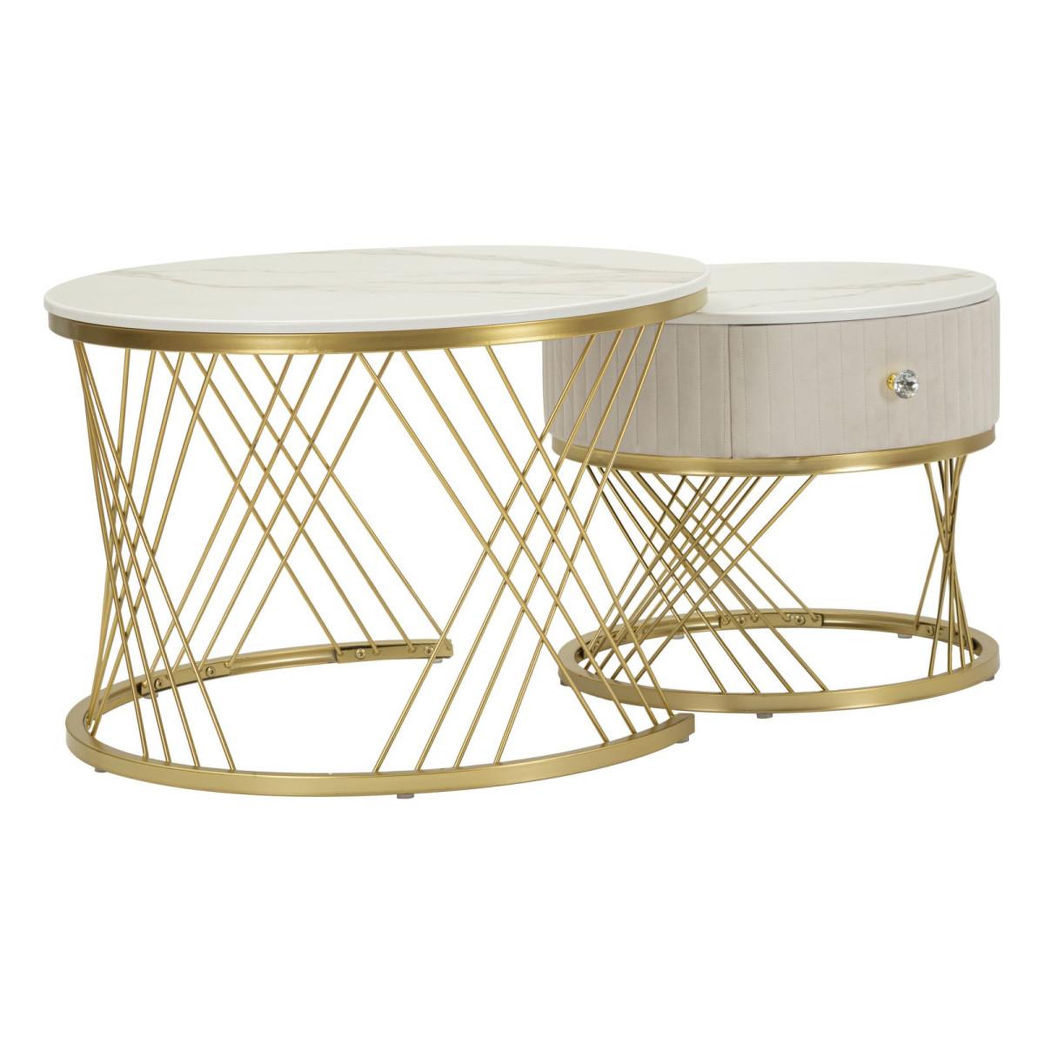 Paris Prix Lot de 2 Tables Basses  Votix  70cm Crème & Or