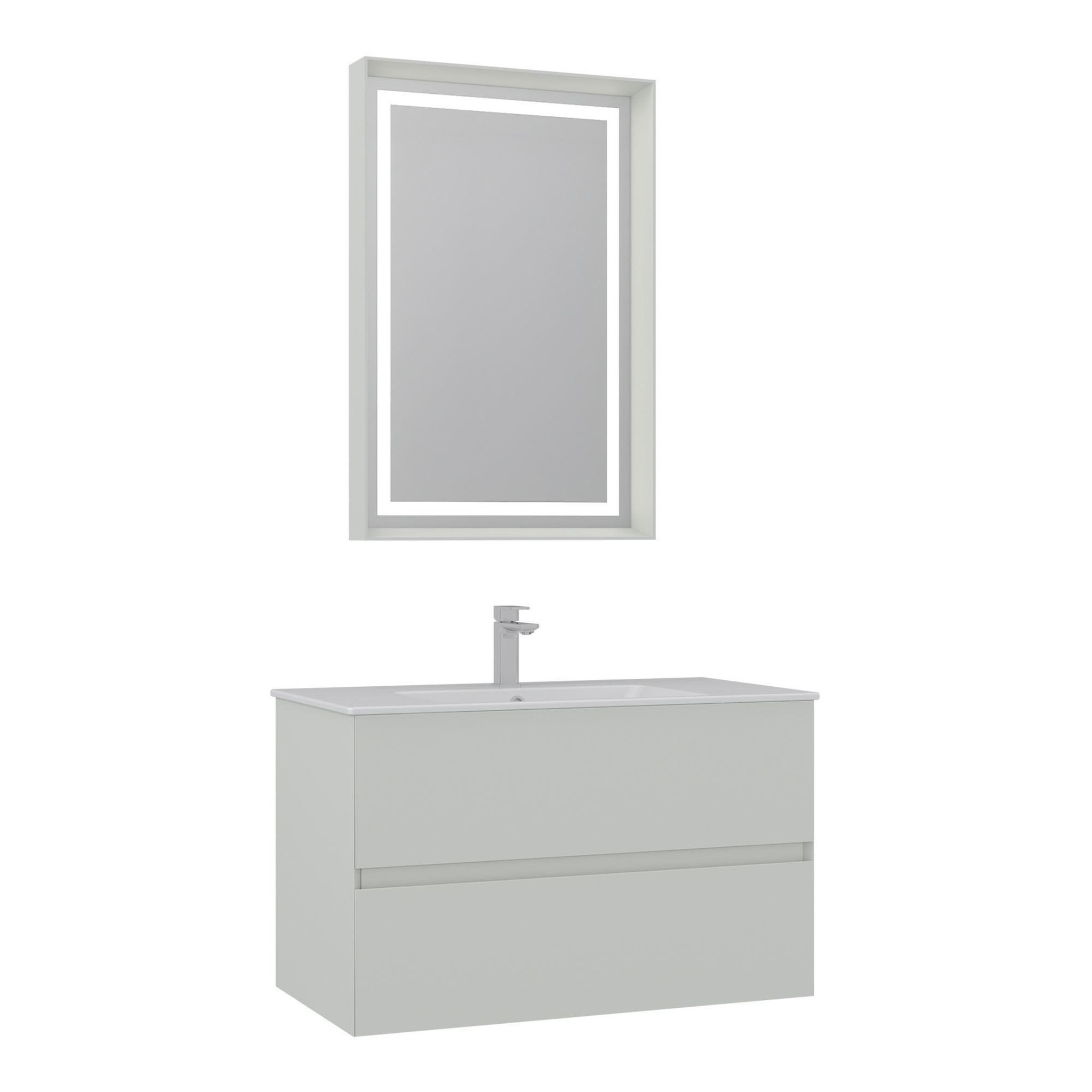 Habitat et Jardin Meuble avec simple vasque et miroir  Nest 91 v2  - 91 x 51 x 55 cm - Matte Cashmere