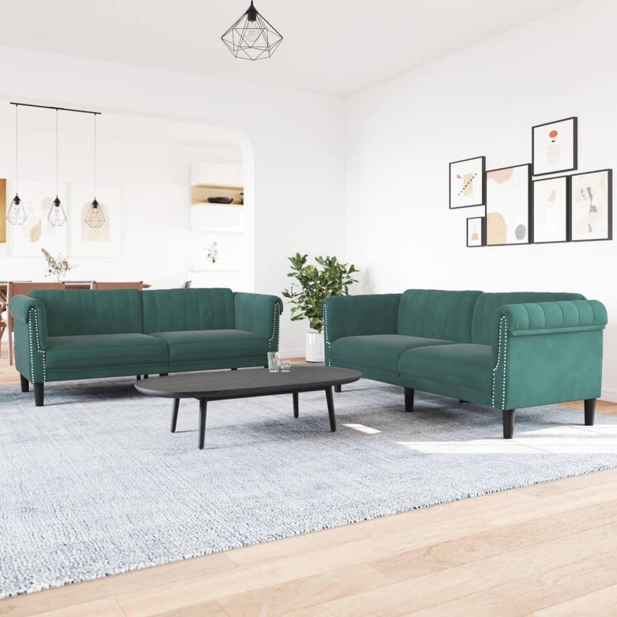 VIDAXL Ensemble de canapes 2 pcs vert fonce velours