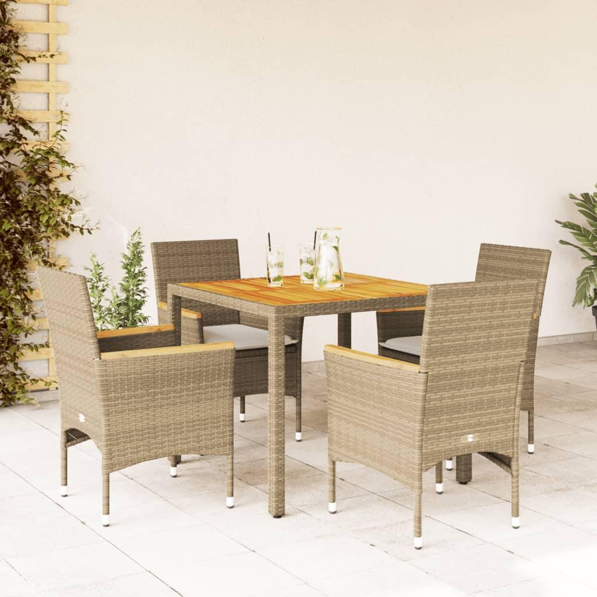 VIDAXL Ensemble a manger de jardin et coussins 5pcs beige rotin acacia