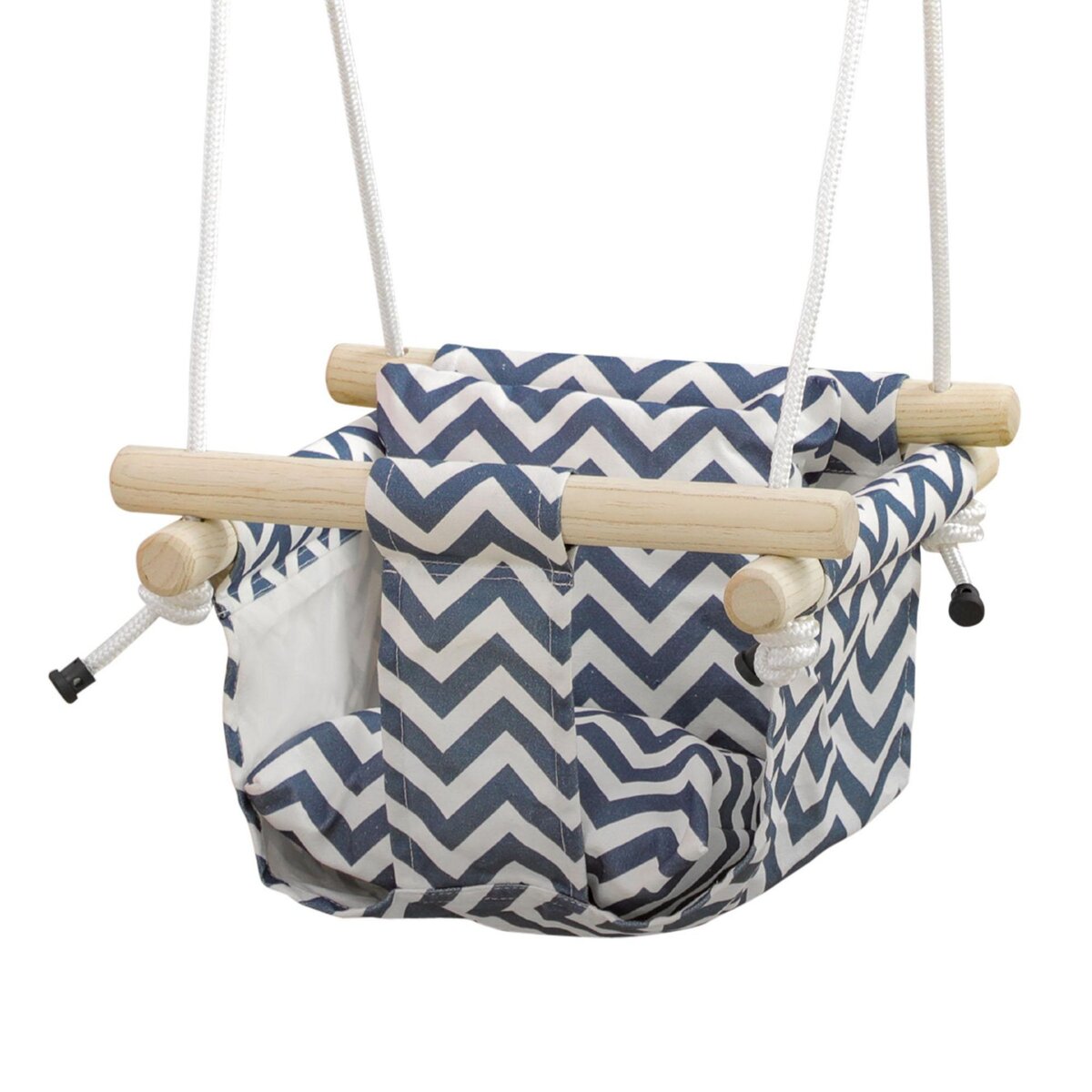 Balançoire bébé enfant siège bébé balançoire réglable barre sécurité  accessoires inclus coton bleu blanc