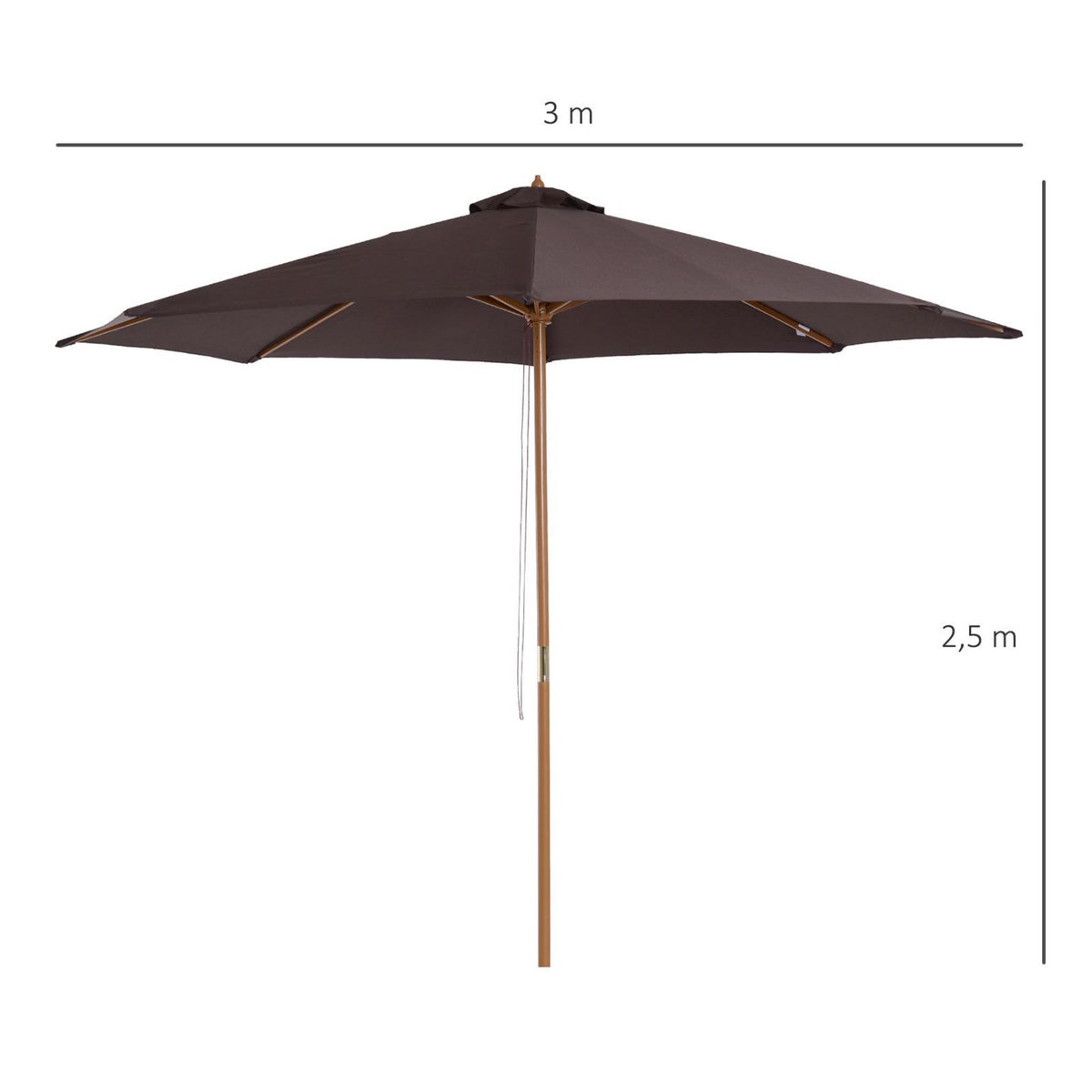 OUTSUNNY Outsunny Parasol rond grande taille diamètre 3 m bois polyester haute densité chocolat