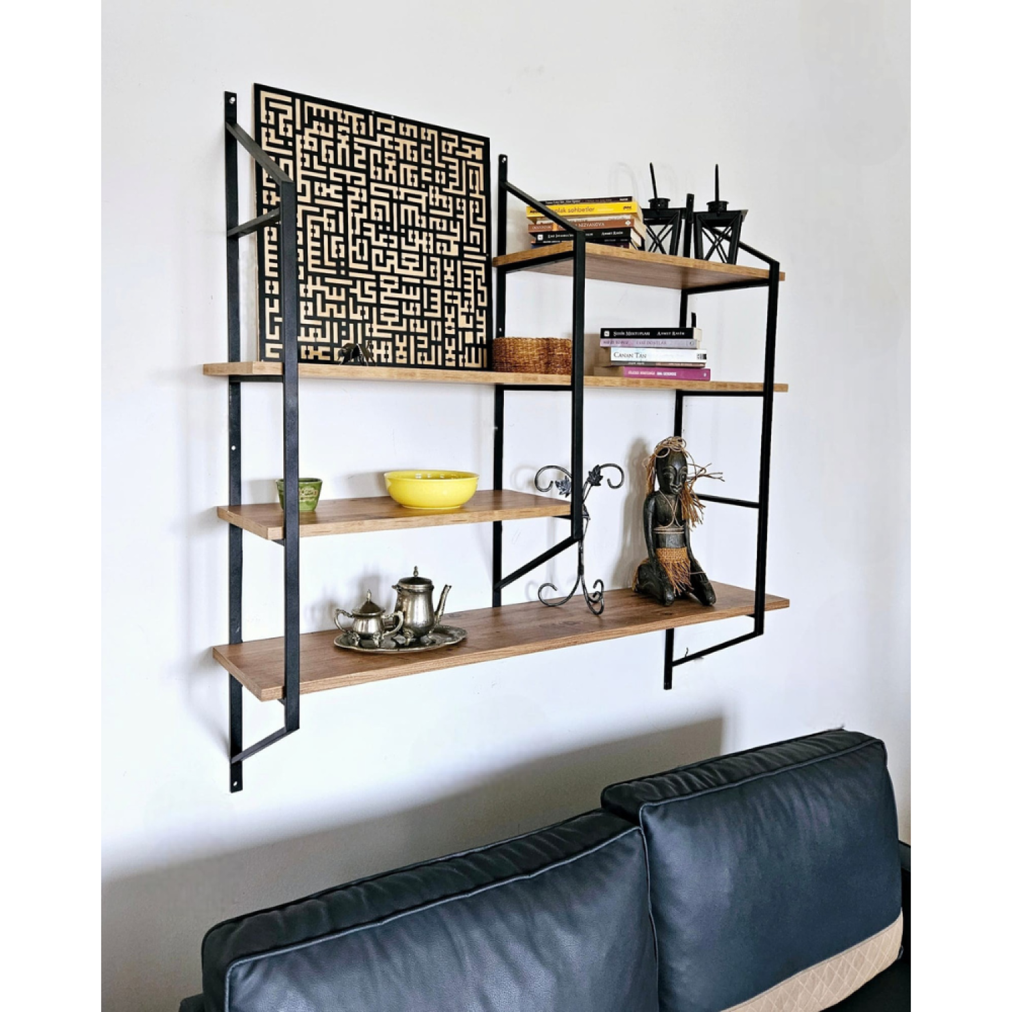 Voir la diapositive 2 : CONCEPT USINE Etagère murale design en métal - 4 rangements - bois et noir yomi
