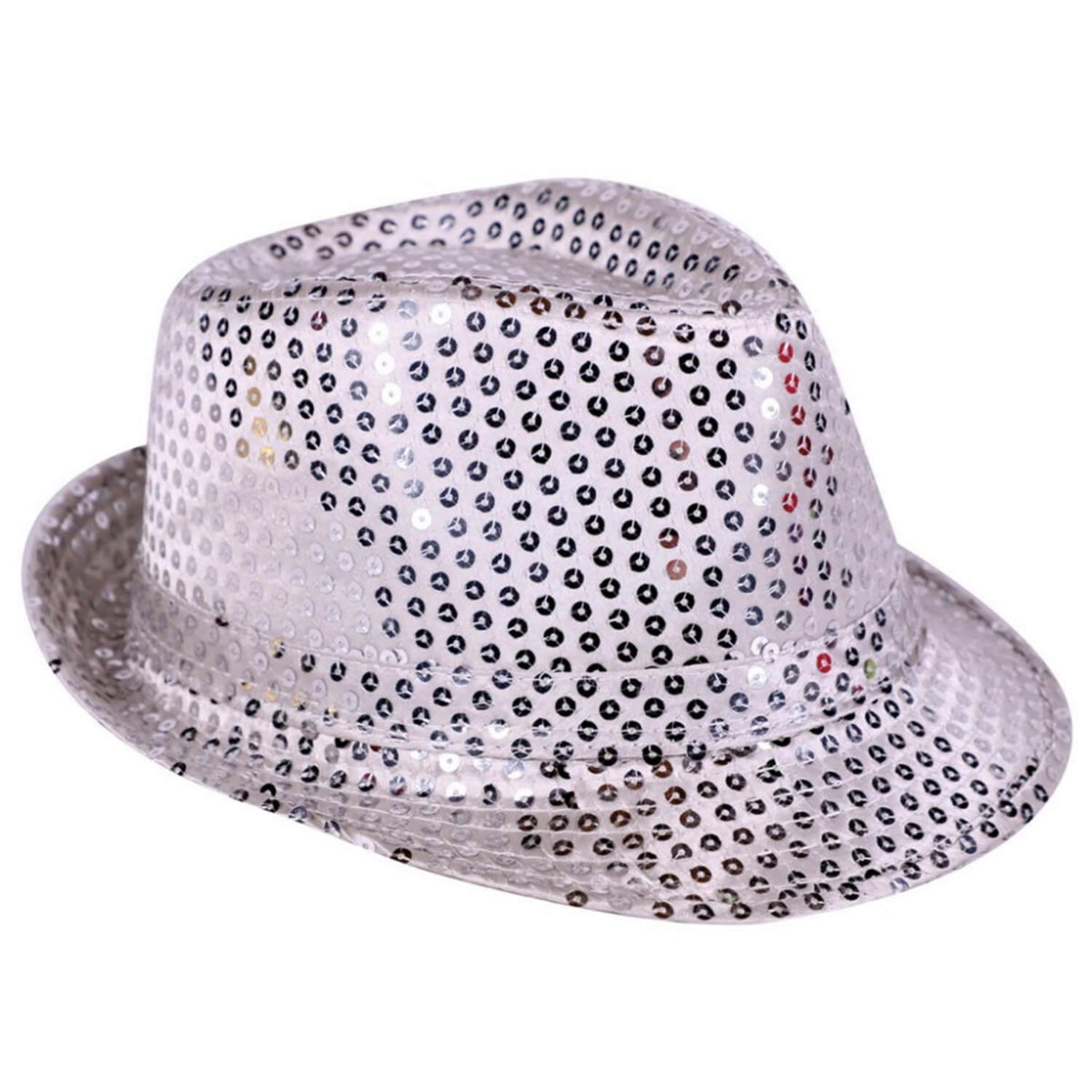 EURO CARNAVALES Chapeau Fedora à sequins argent - Adulte