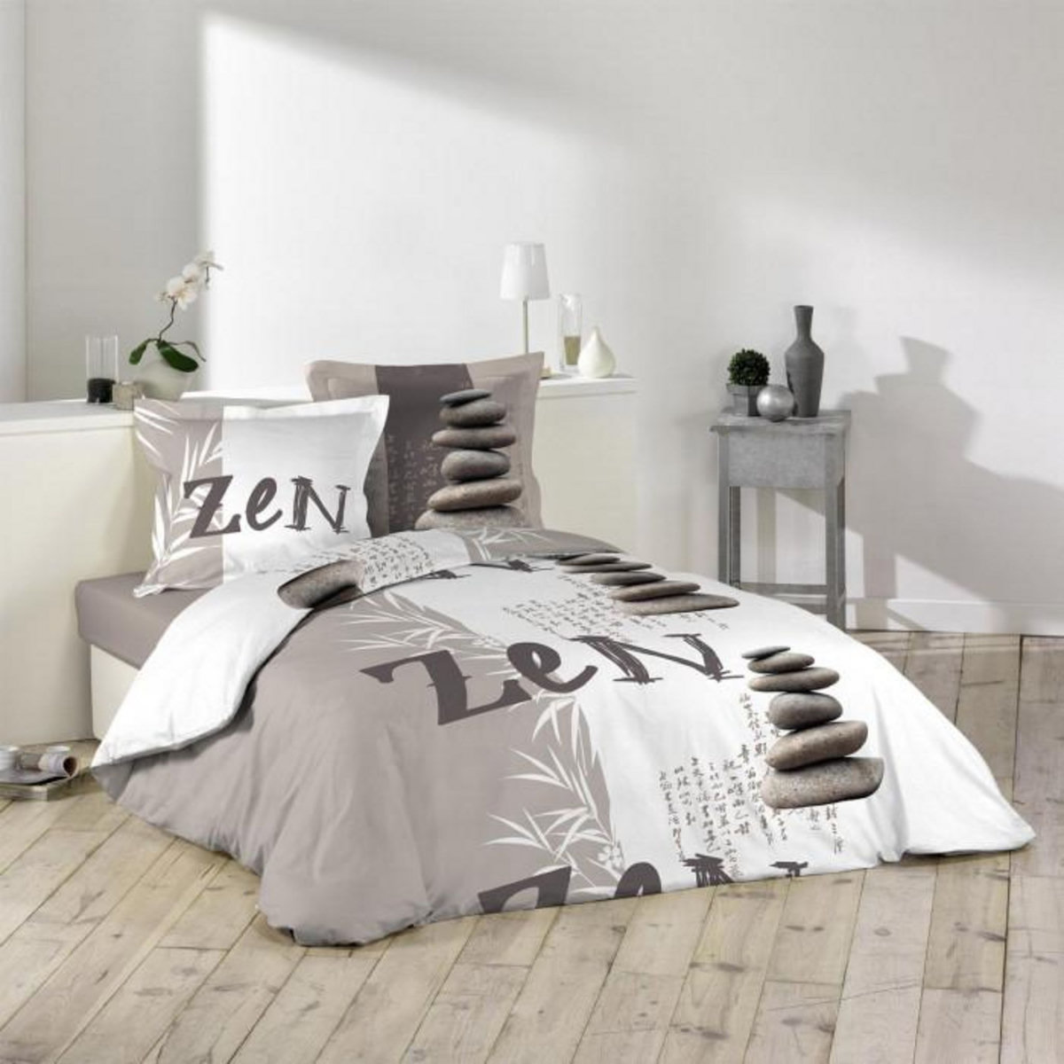 Paris Prix Parure de Lit 3 Pièces  Galets Zen  240x220cm Taupe