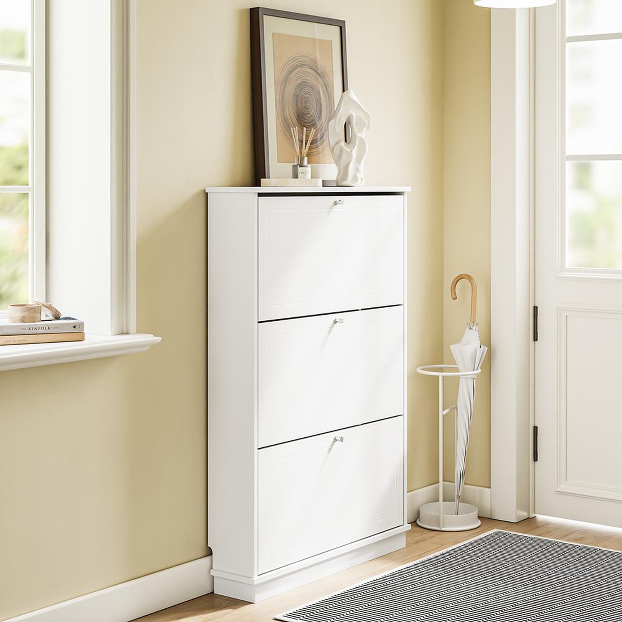 Voir la diapositive 2 : SOBUY Armoire à chaussures Blanc 76x18x113cm FSR215-W