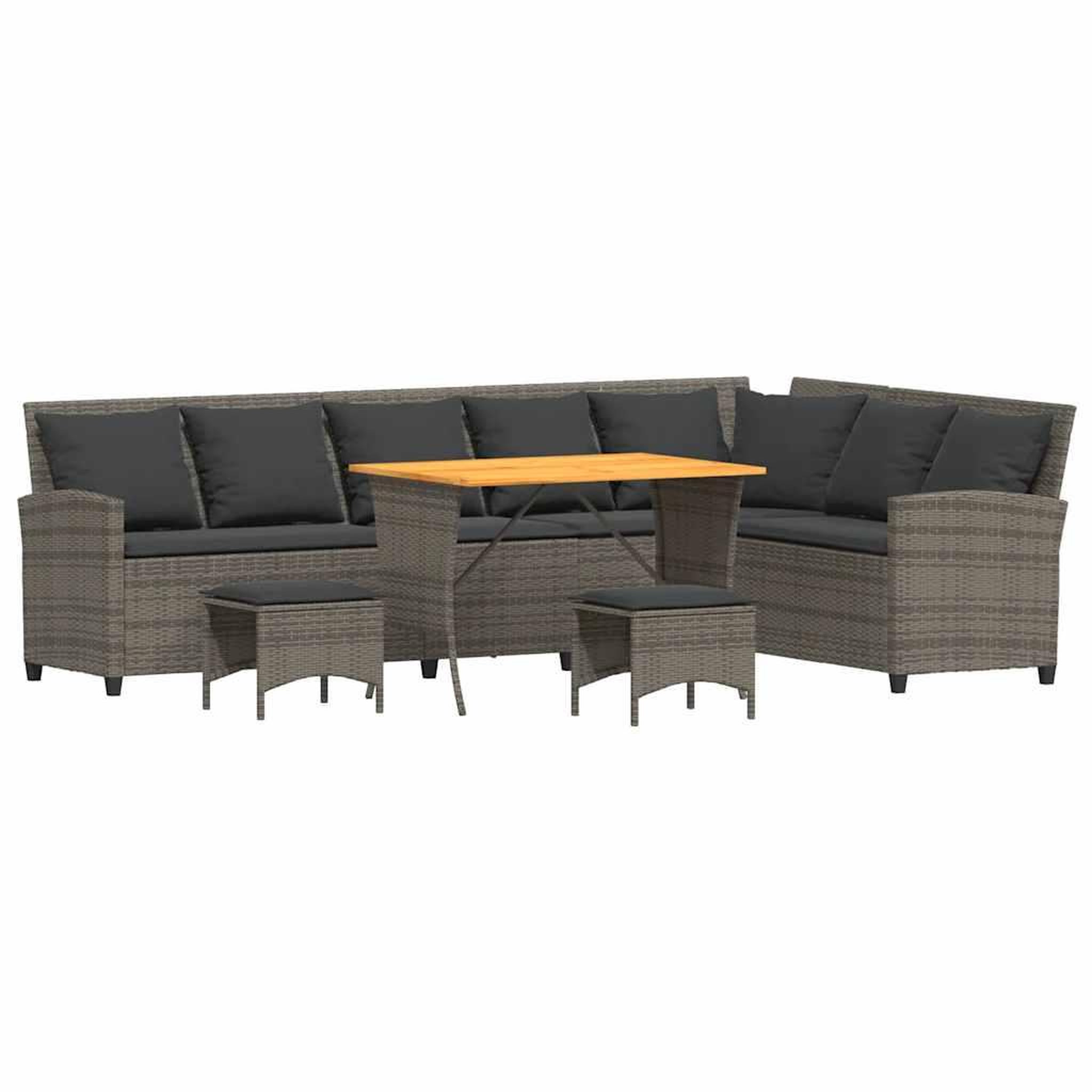 Voir la diapositive 2 : VIDAXL Salon de jardin 4 pcs avec coussins forme L gris resine tressee